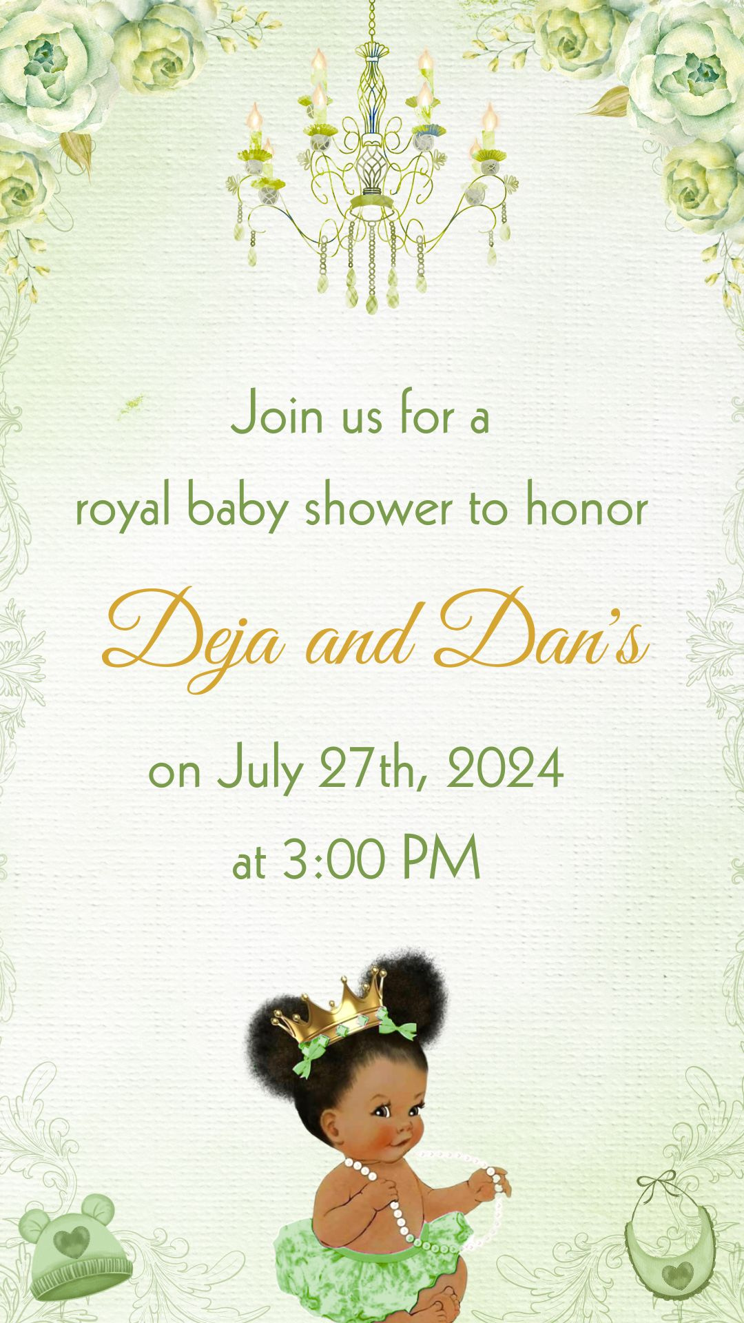 Little Princess Girl Baby Shower Video Invitation - Little Princess Green Theme Baby Shower Digital Invite