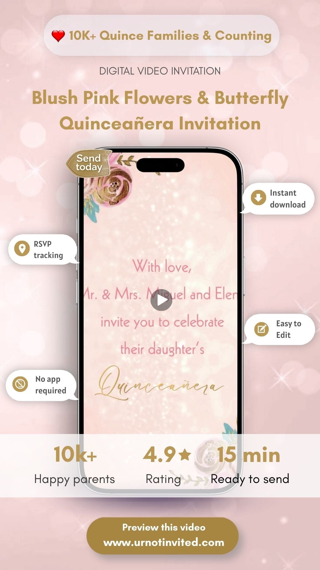 Blush Pink Flowers & Butterfly Quinceañera Invitation – Elegant Quince Birthday Party Invite | Canva Template | Instant Download - urnotinvitedQuinceañera invitationurnotinvitedurnotinvitedINV-1191Video OnlyBlush Pink Flowers & Butterfly Quinceañera Invitation – Elegant Quince Birthday Party Invite | Canva Template | Instant Download