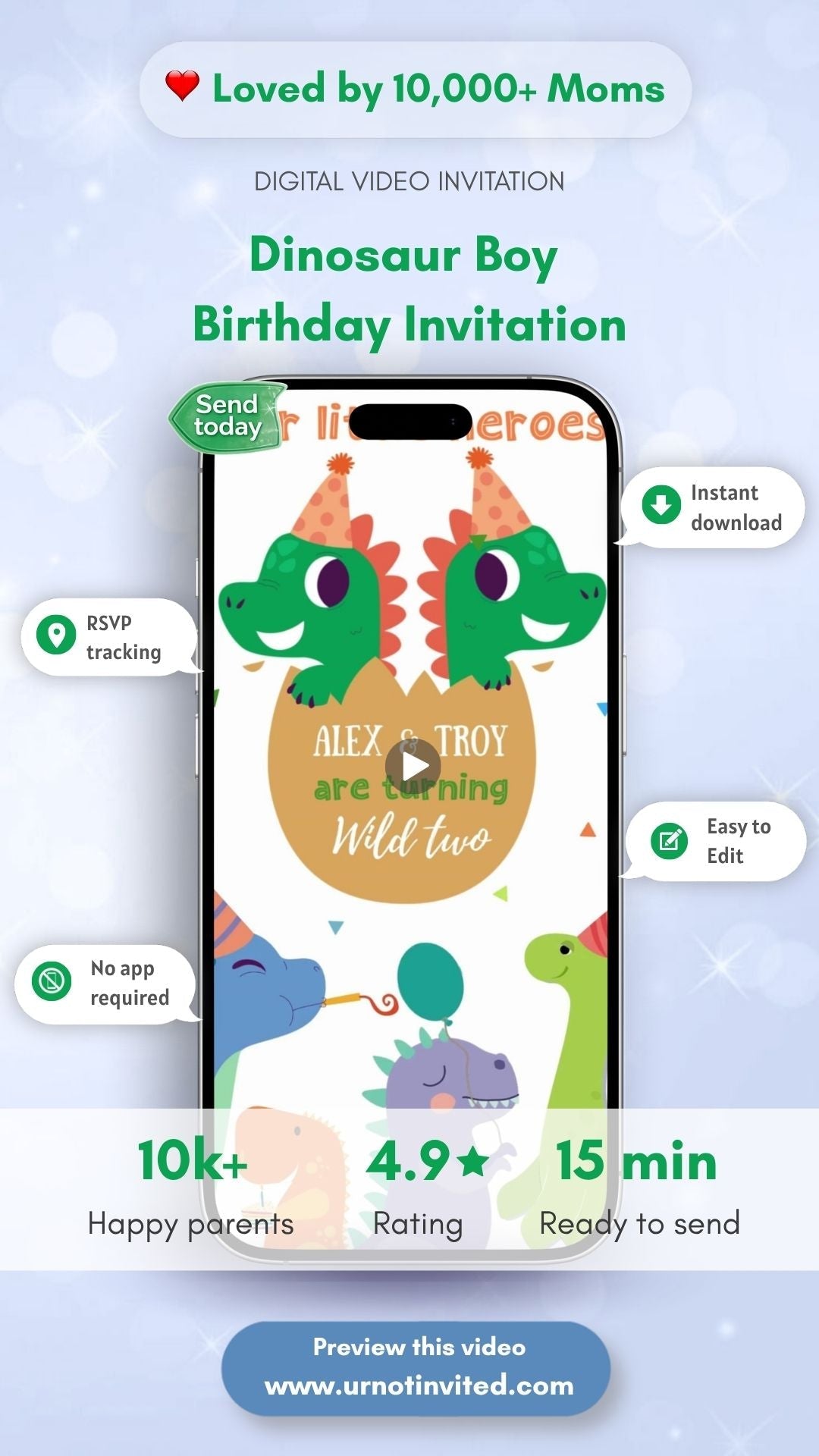 Boy Dinosaur Birthday Invitation - urnotinvitedKIds BirthdayyourenvitedurnotinvitedINV-0074DIY VideoBoy Dinosaur Birthday Invitation