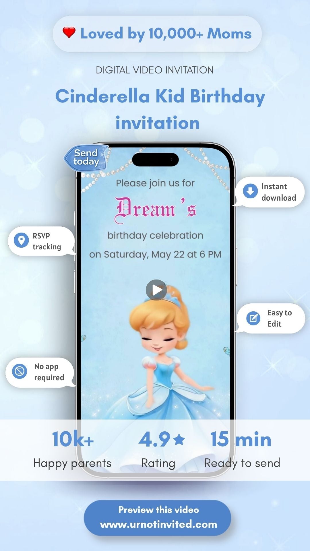 Cinderella kid birthday Invitation - Princess Birthday Video Invitation | Royal Kids Birthday Invite | Animated Digital Invitation | Canva Template | Instant Download - urnotinvitedKIds BirthdayurnotinvitedurnotinvitedVideo OnlyCinderella kid birthday Invitation - Princess Birthday Video Invitation | Royal Kids Birthday Invite | Animated Digital Invitation | Canva Template | Instant Download