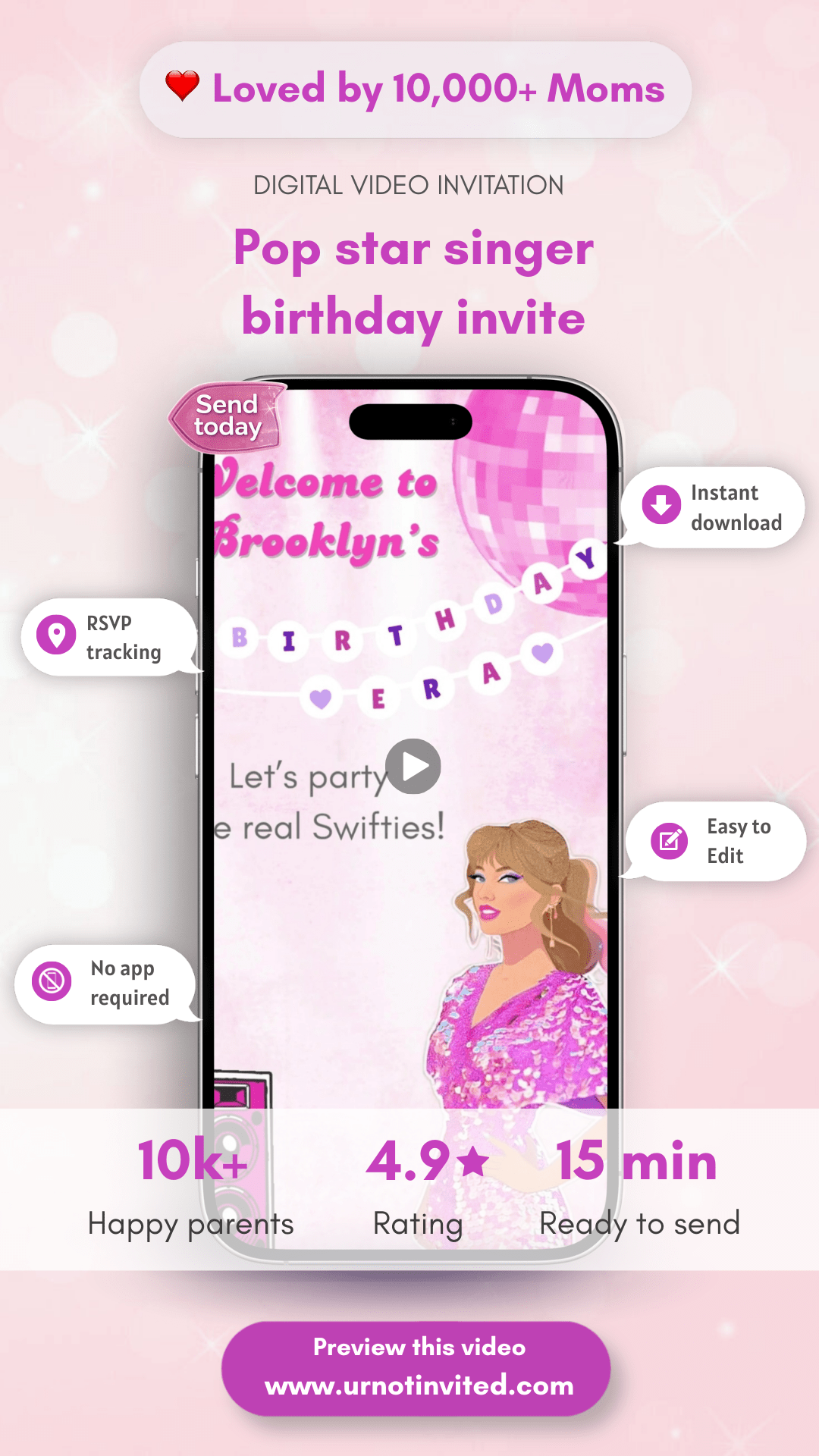 Pop Star Birthday Invitation Video | Pop Star Girl Singer Party Invite Template (Canva) | Instant Download - urnotinvitedKIds BirthdayurnotinvitedurnotinvitedVideo OnlyPop Star Birthday Invitation Video | Pop Star Girl Singer Party Invite Template (Canva) | Instant Download