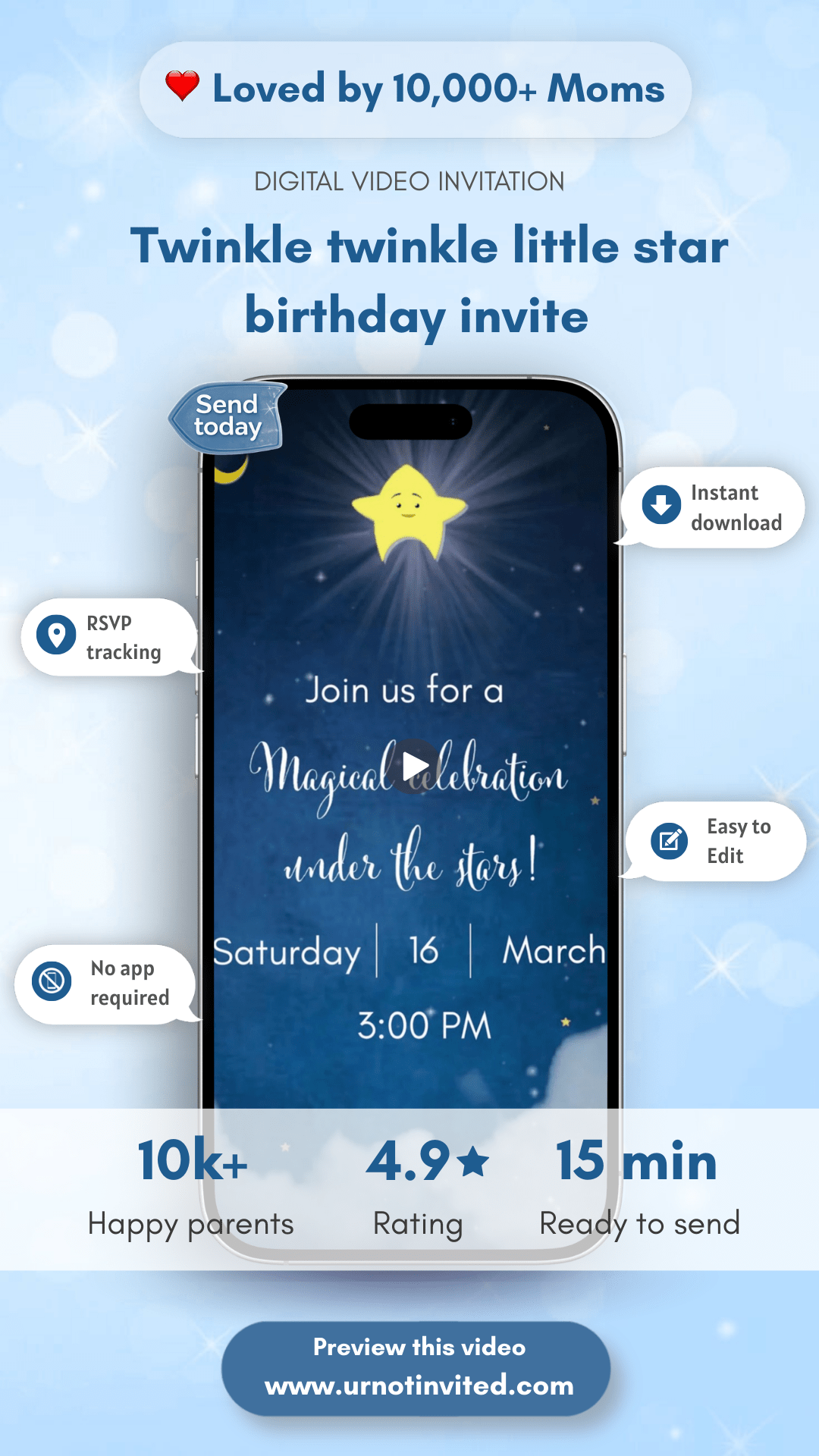 Twinkle Twinkle Little Star Birthday Invitation | Starry Night Baby Birthday Video Invite | First Birthday Canva Template | Instant Download - urnotinvitedKIds BirthdayurnotinvitedurnotinvitedVideo OnlyTwinkle Twinkle Little Star Birthday Invitation | Starry Night Baby Birthday Video Invite | First Birthday Canva Template | Instant Download