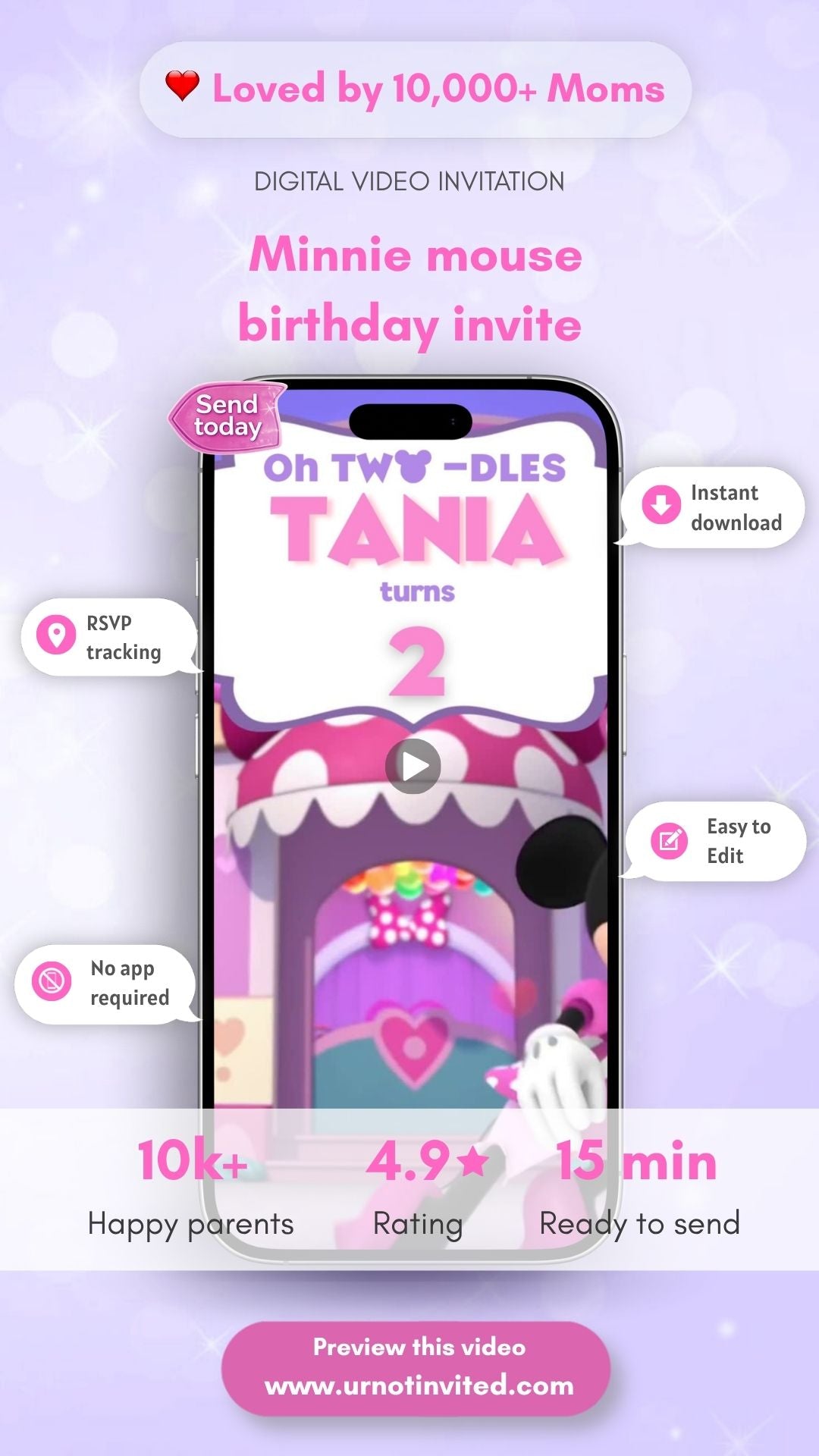 Minnie Mouse Two-dles - Sweet &amp; Cute Minnie Mouse Birthday Party Invitation | Mickey mouse Invite | Canva Template | Instant Download