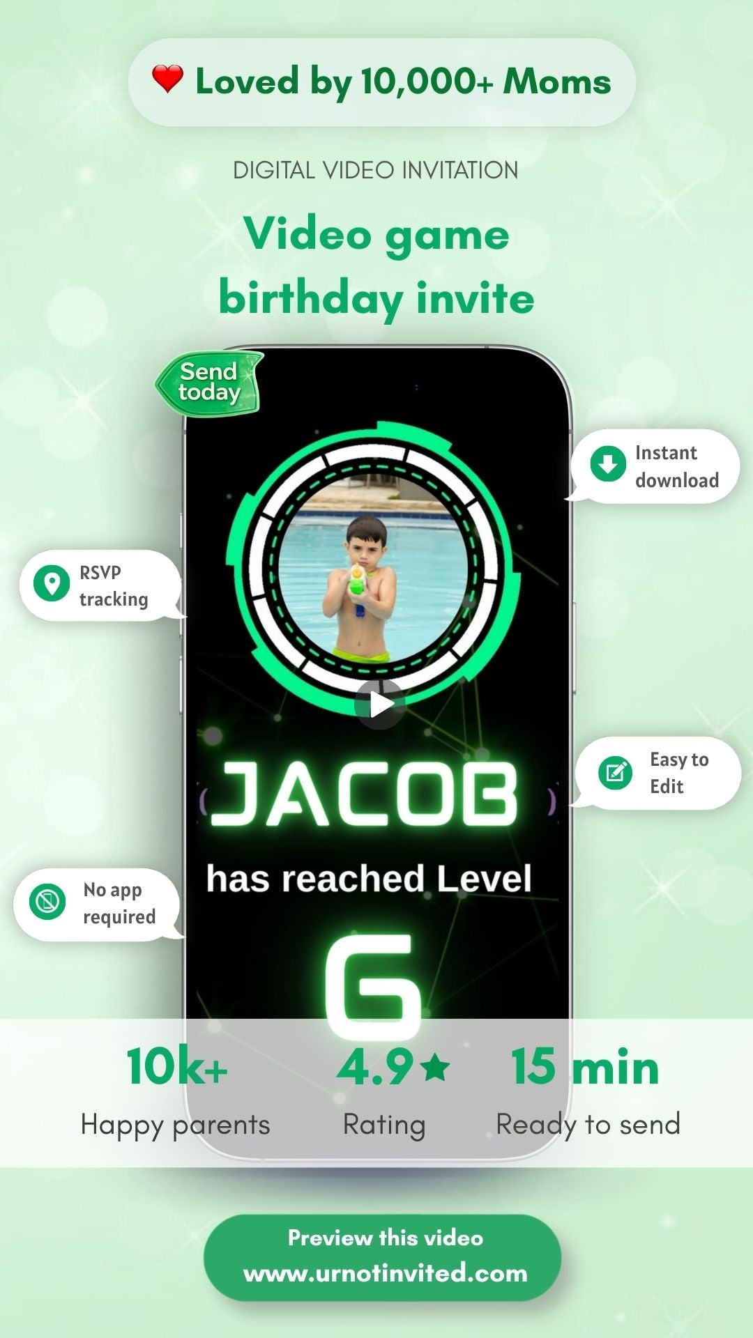Invitación en vídeo de cumpleaños de videojuegos - Invitación a fiesta temática de videojuegos