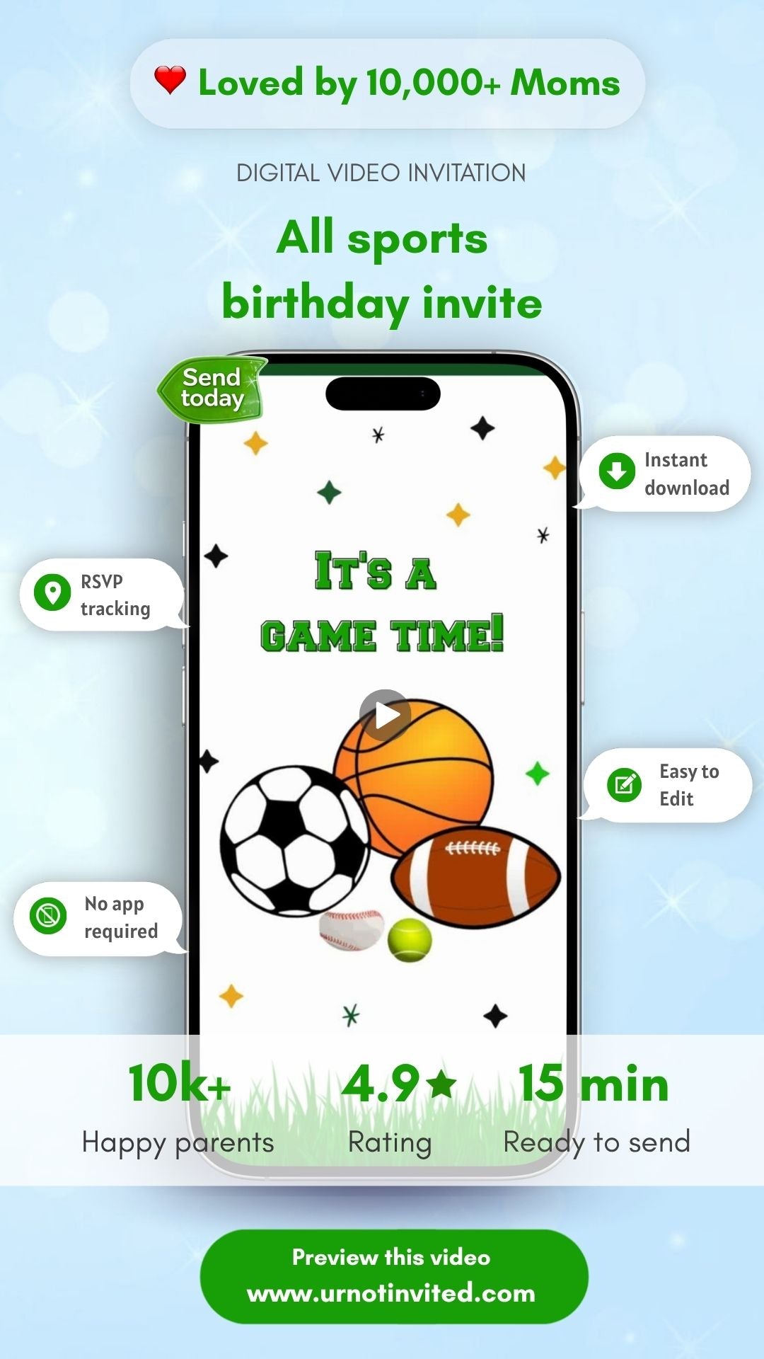 All Star Sports Birthday Invitation – Multi Sports Birthday Invitation – All Star Kids Party Invite  | Canva Template | Instant Download