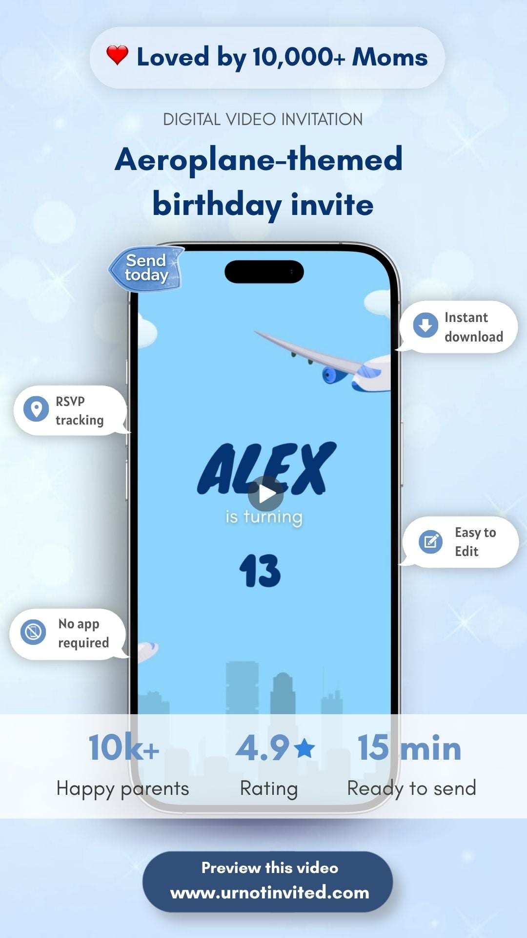 Teen Airplane Birthday Invitation – Travel Theme Party Digital Invite - Airplane party invitation | Canva Template | Instant Download