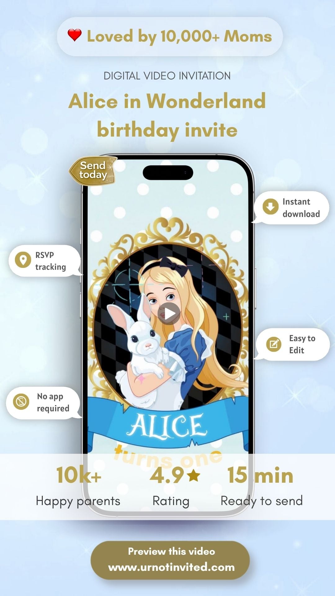 Alice in Wonderland Birthday Invitation - Mad Hatter Tea Party Invite | Canva Template | Instant Download