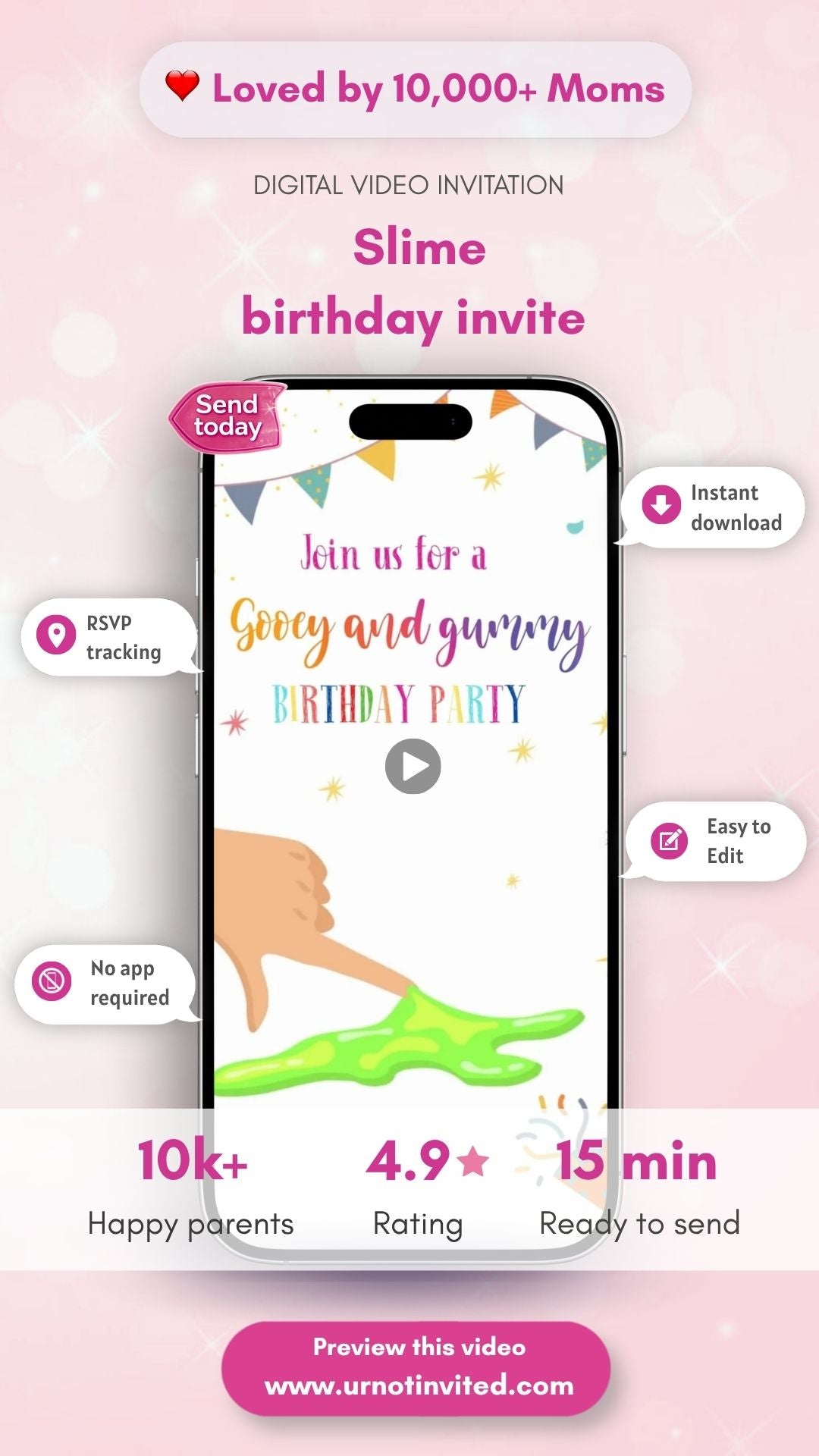 Slime Birthday Invitation - Slime Birthday Party Invite | Canva Template | Instant Download