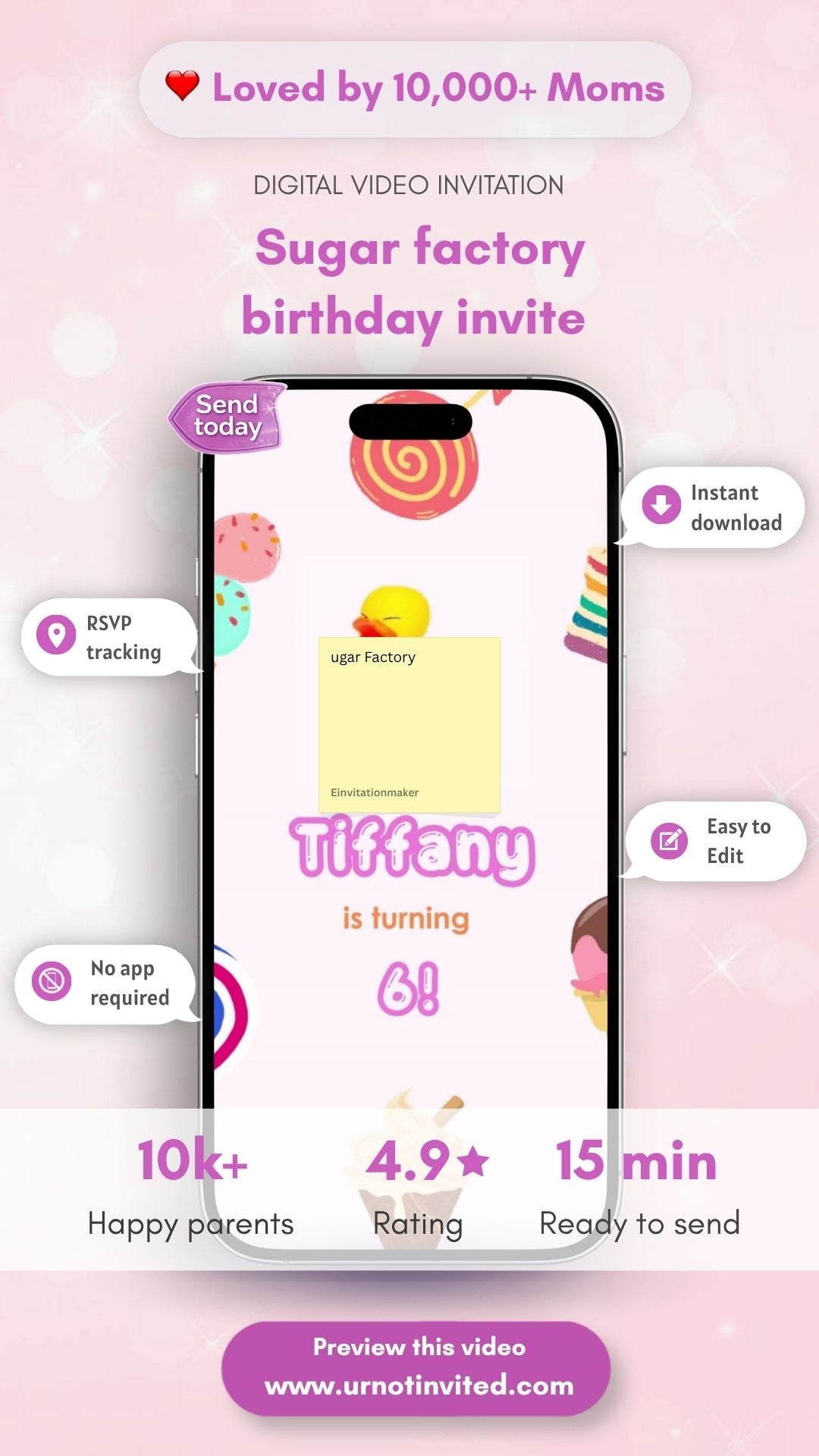 Sugar Factory Birthday Invitation - Sweet Sugar Rush Birthday Party Invite | Canva Template | Instant Download