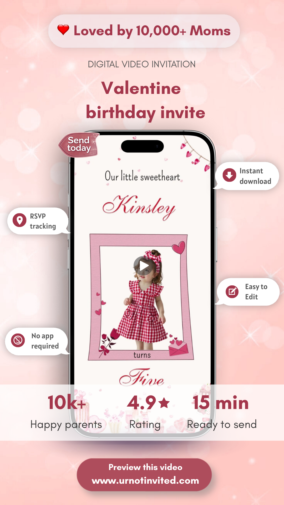 Valentine Birthday Video Invitation - Valentine Theme Love Party Heart Invite | Canva Template | Instant Download