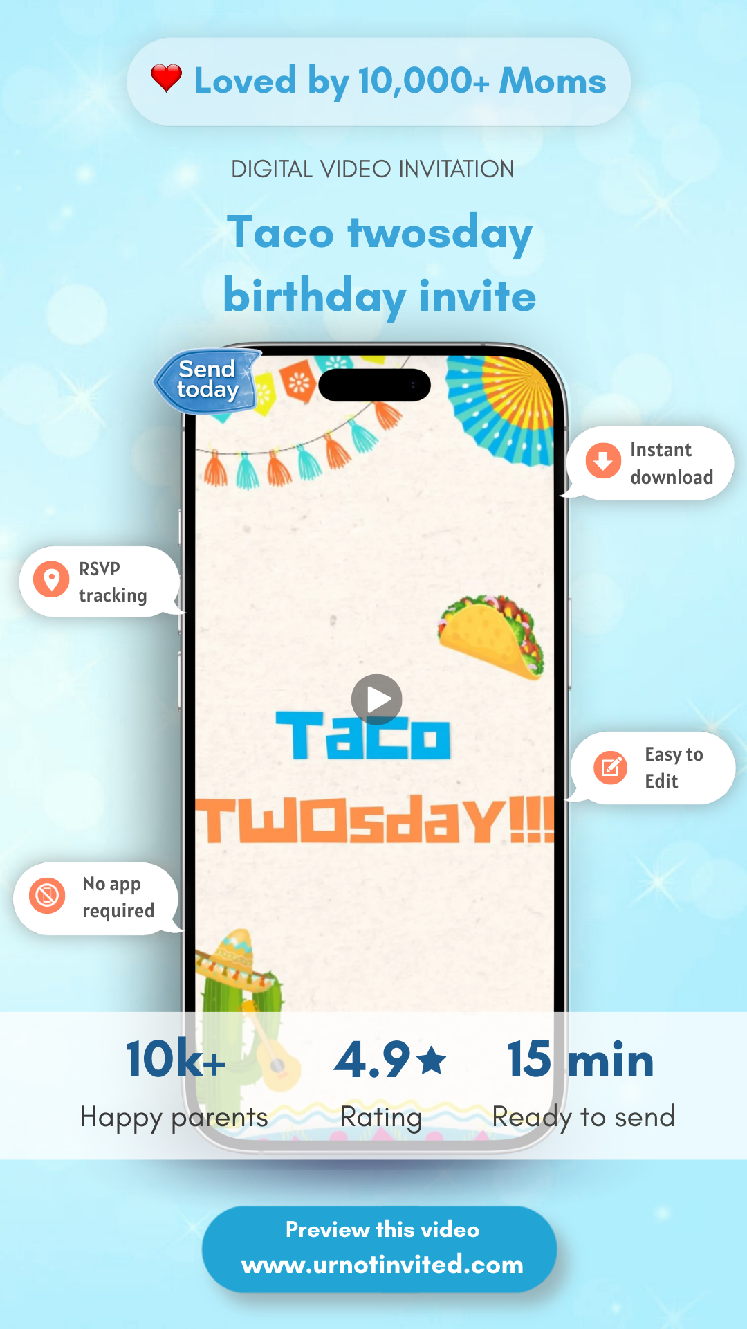 Taco TWOsday!!! Birthday Video Invitation - Taco Twosday Theme Birthday Party Invite  | Canva Template | Instant Download