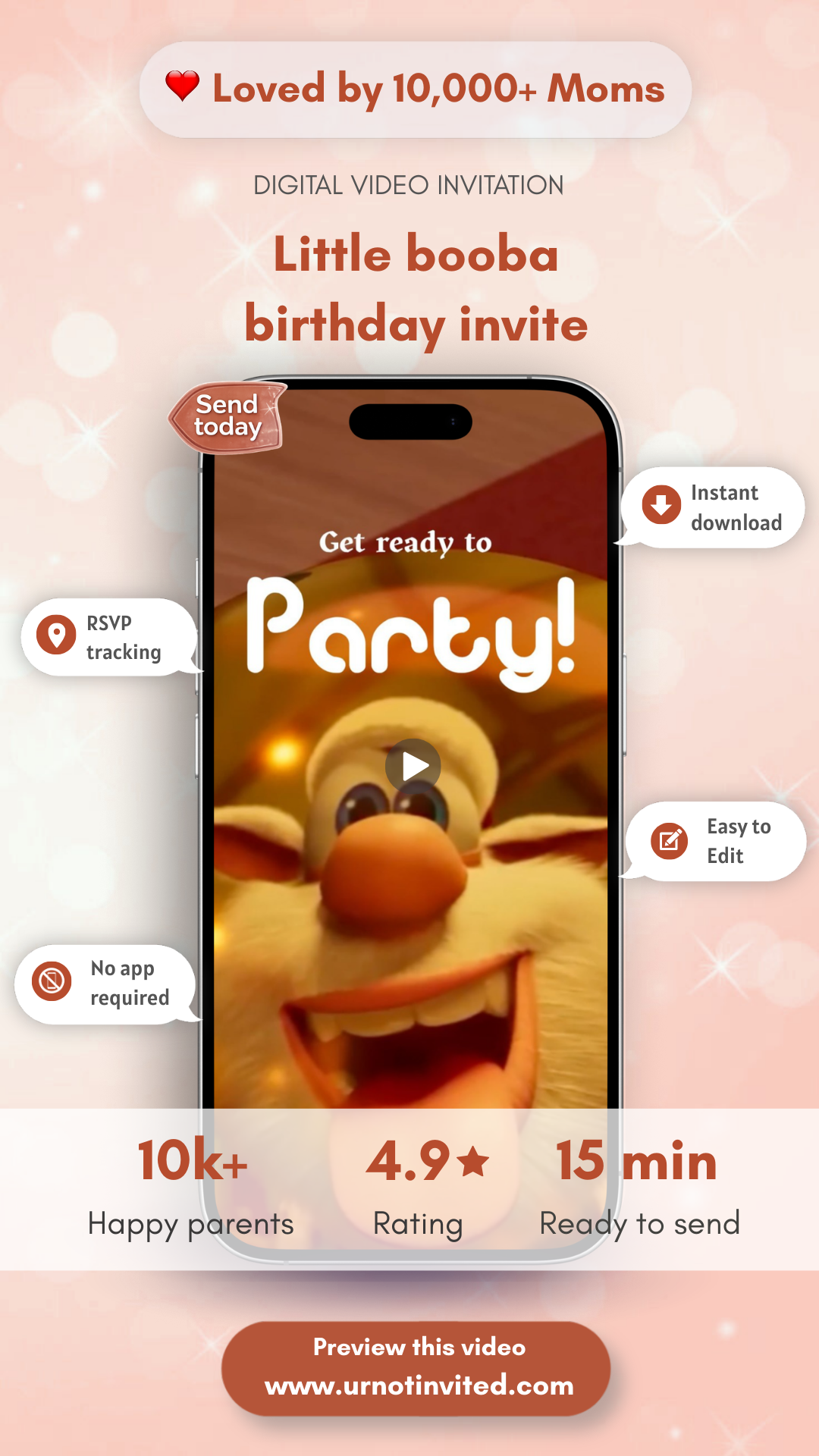 Little Booba Birthday Video Invitation - Booba Theme Birthday Party Digital Invite | Canva Template | Instant Download
