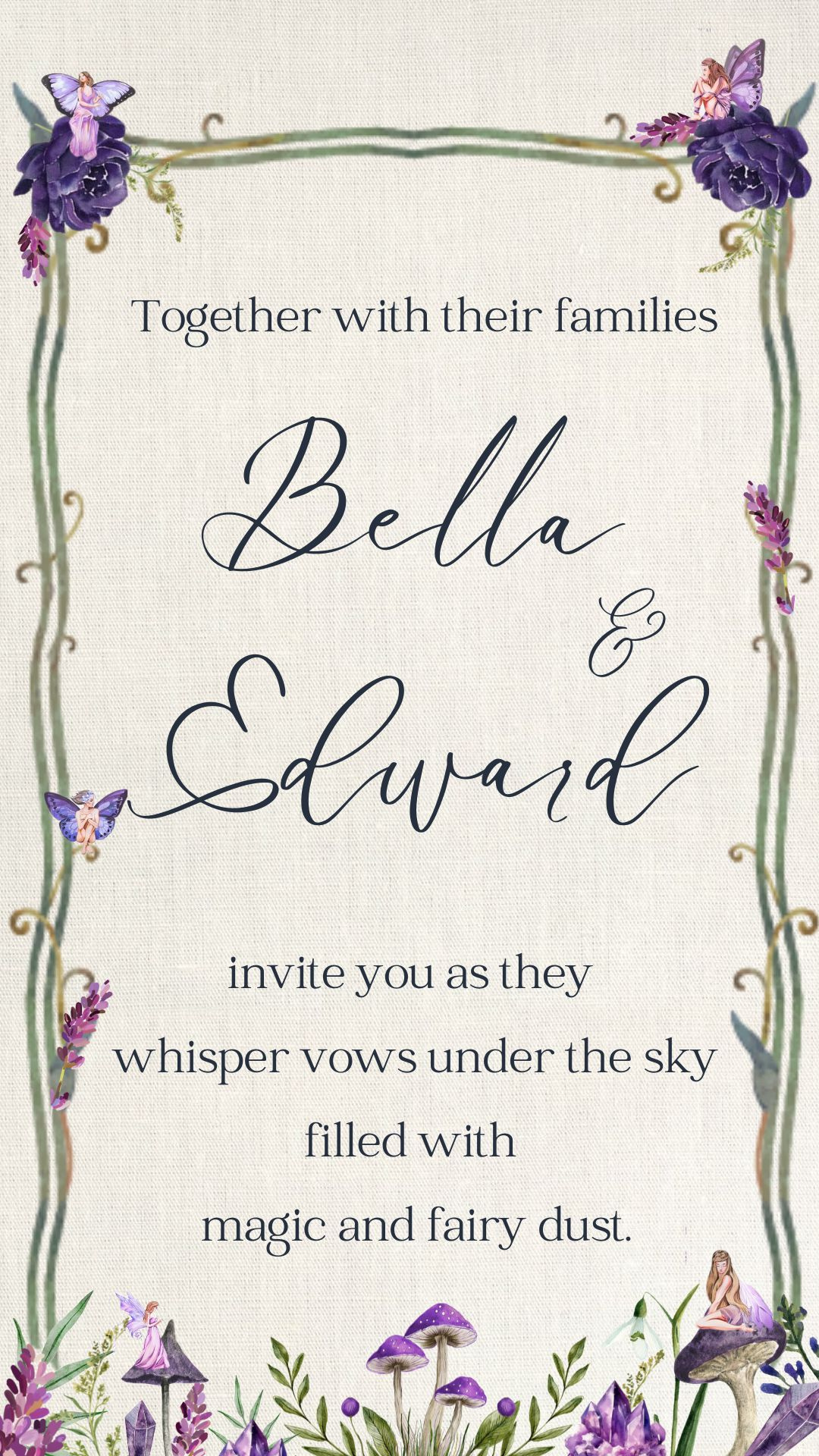 Fairy Wedding Video Invitation - Fairy Magical Purple Theme Digital Invite - Save the date