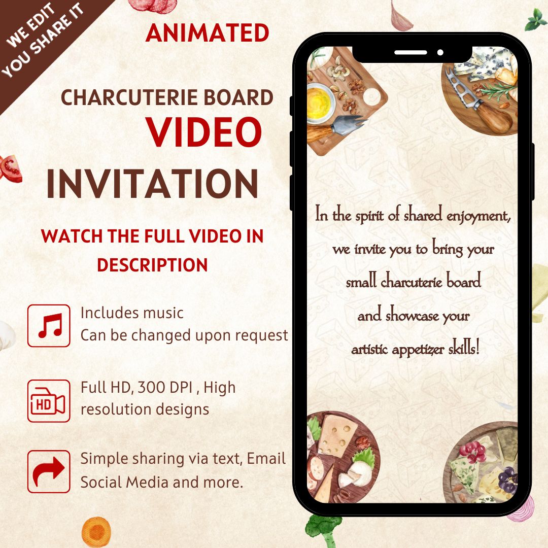 Charcuterie Board Video Invitation - Charcuterie Board Theme Digital Dinner Invite