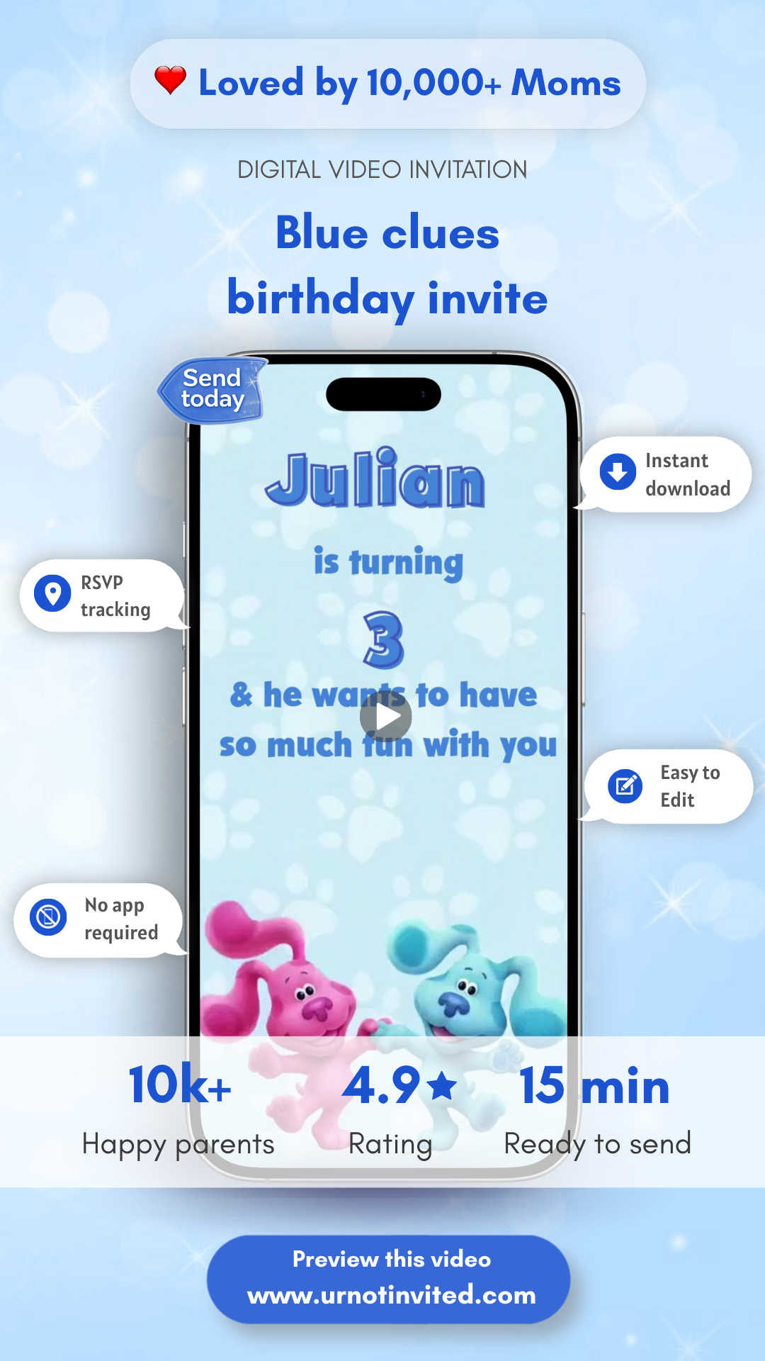 Blue’s Clues Birthday Invitation for Boy | Canva Template | Blues Clues Evite, Blue’s Clues Invite, Blues Clues Pink Dog, Blues Clues Friends, Blues Invitation, Blues Evite, Blues Invite, Blues Celebration, Blues Clues Text, Birthday Gifts