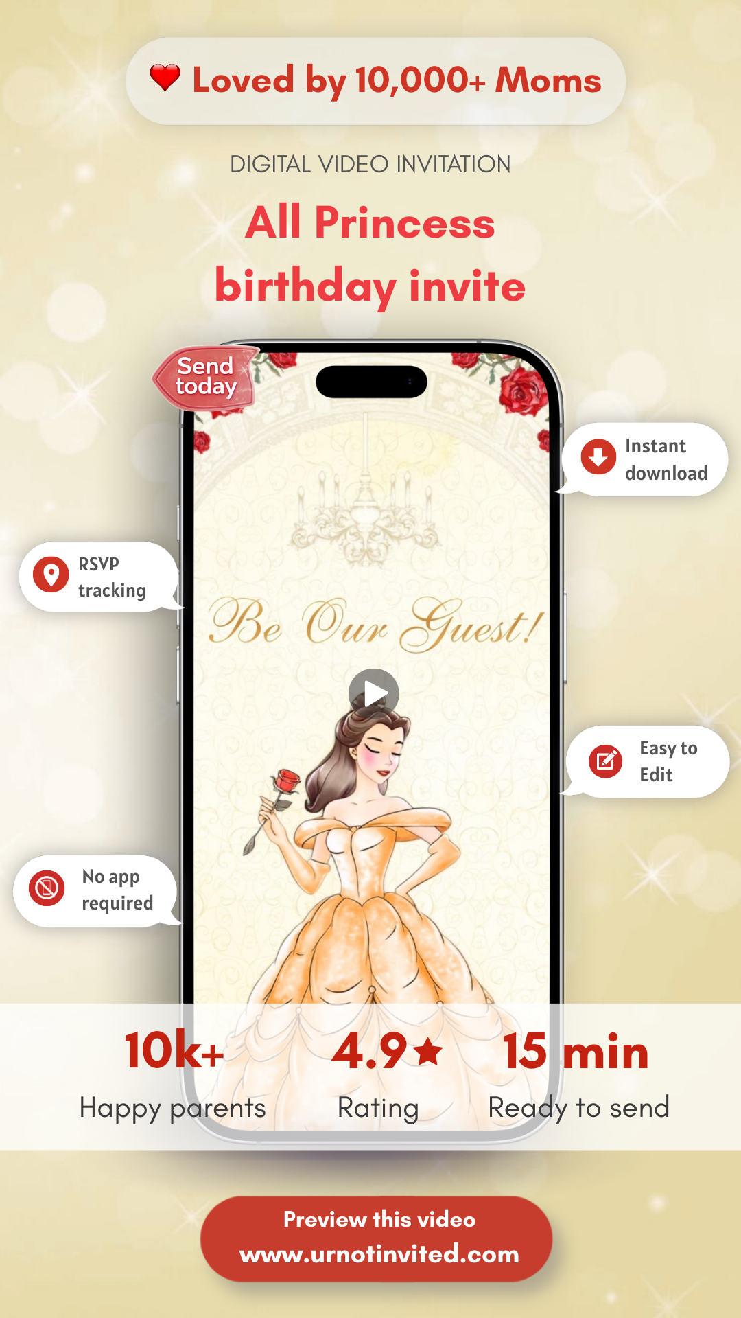 All Princess Birthday Animated Video Invitation | Canva Template | Instant Download