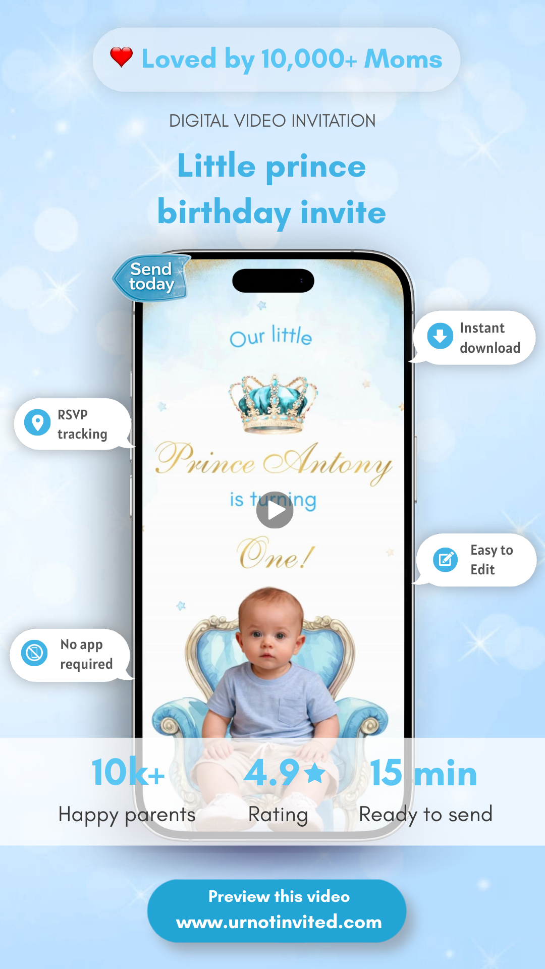 Little Prince Birthday Animated Video Invitation | Canva Template | Instant Download