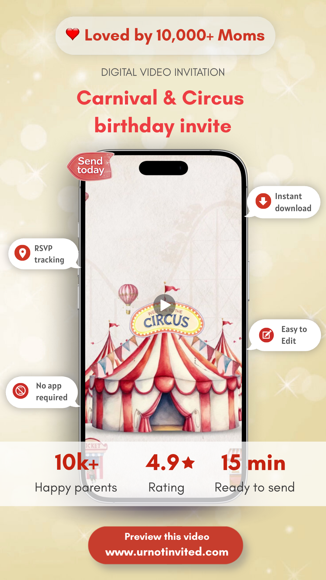 Circus Birthday Video Invitation • The Greatest Birthday Show on Earth • Canva Template • Carnival Theme Party • Instant Download • Kids Birthday Invite