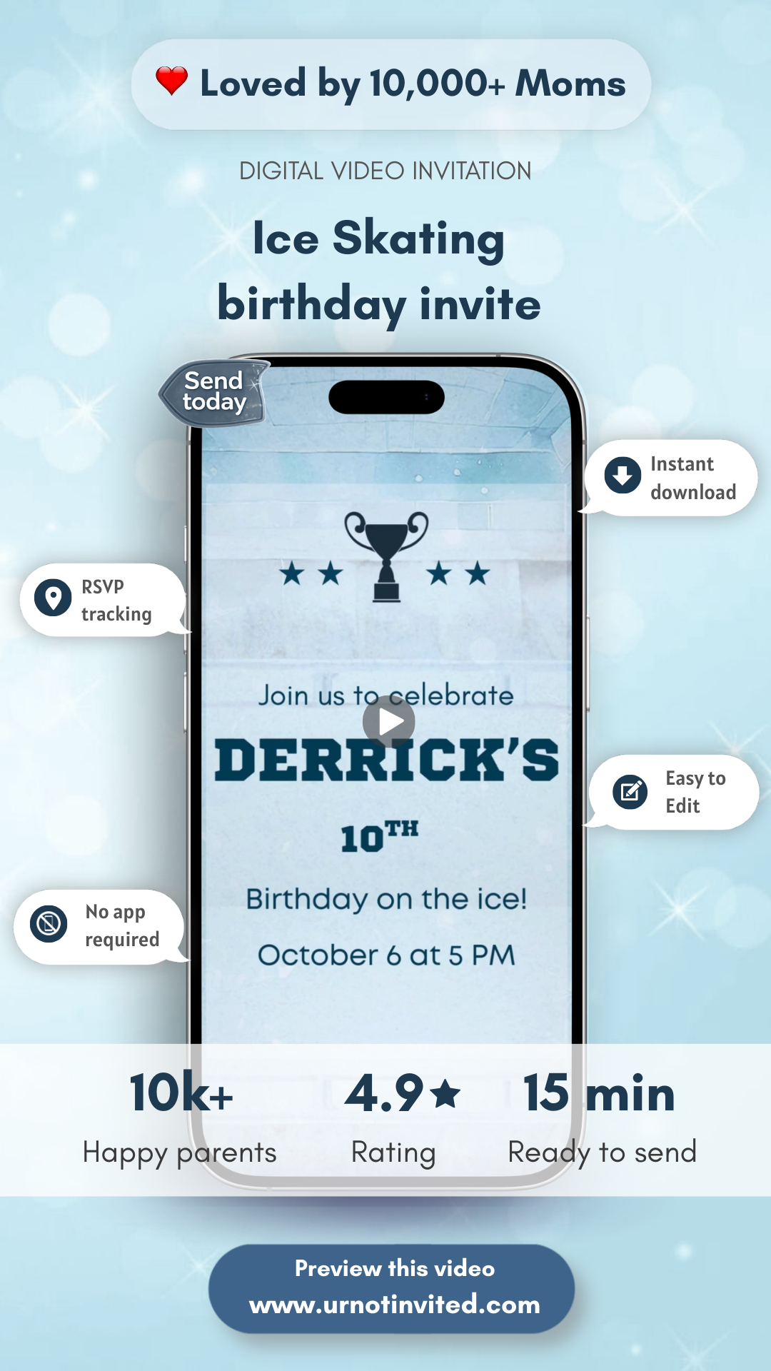 Ice Skating Birthday Animated Video Invitation for Boys | Canva Template | Instant Download