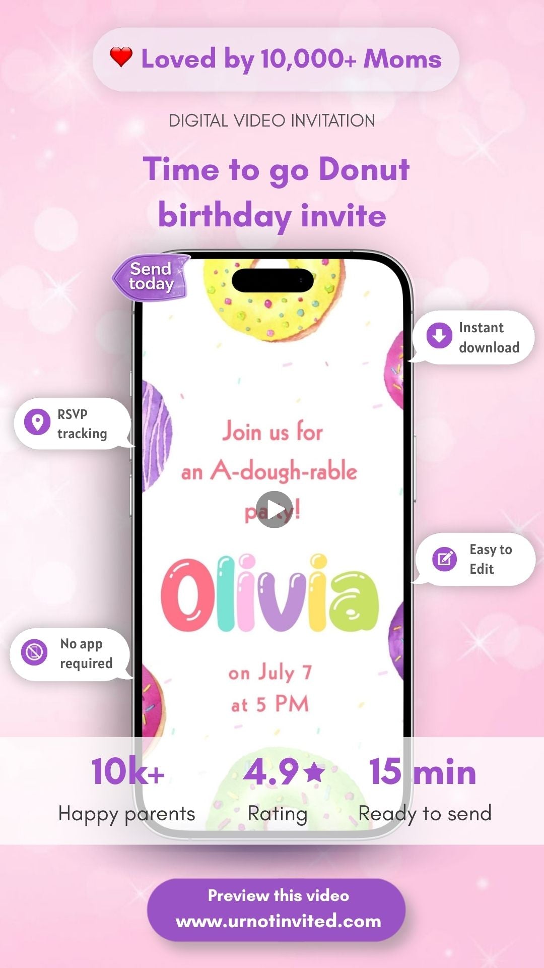 Time to Go Donut Birthday Invitation – Donut Theme Kids Party Digital Invite | canva template | instant download
