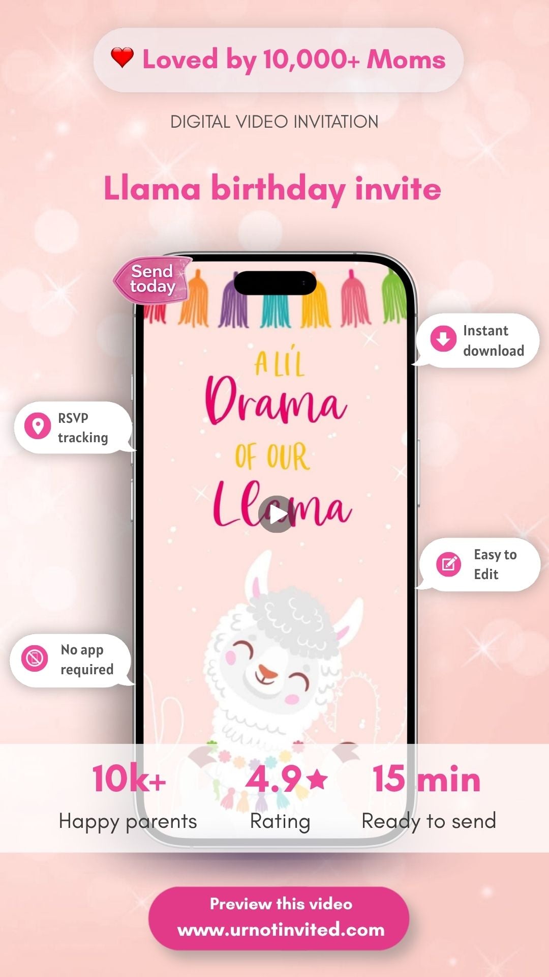 Invitación de cumpleaños de Llamazing Llama - Invitación en video divertida de Whole Llama