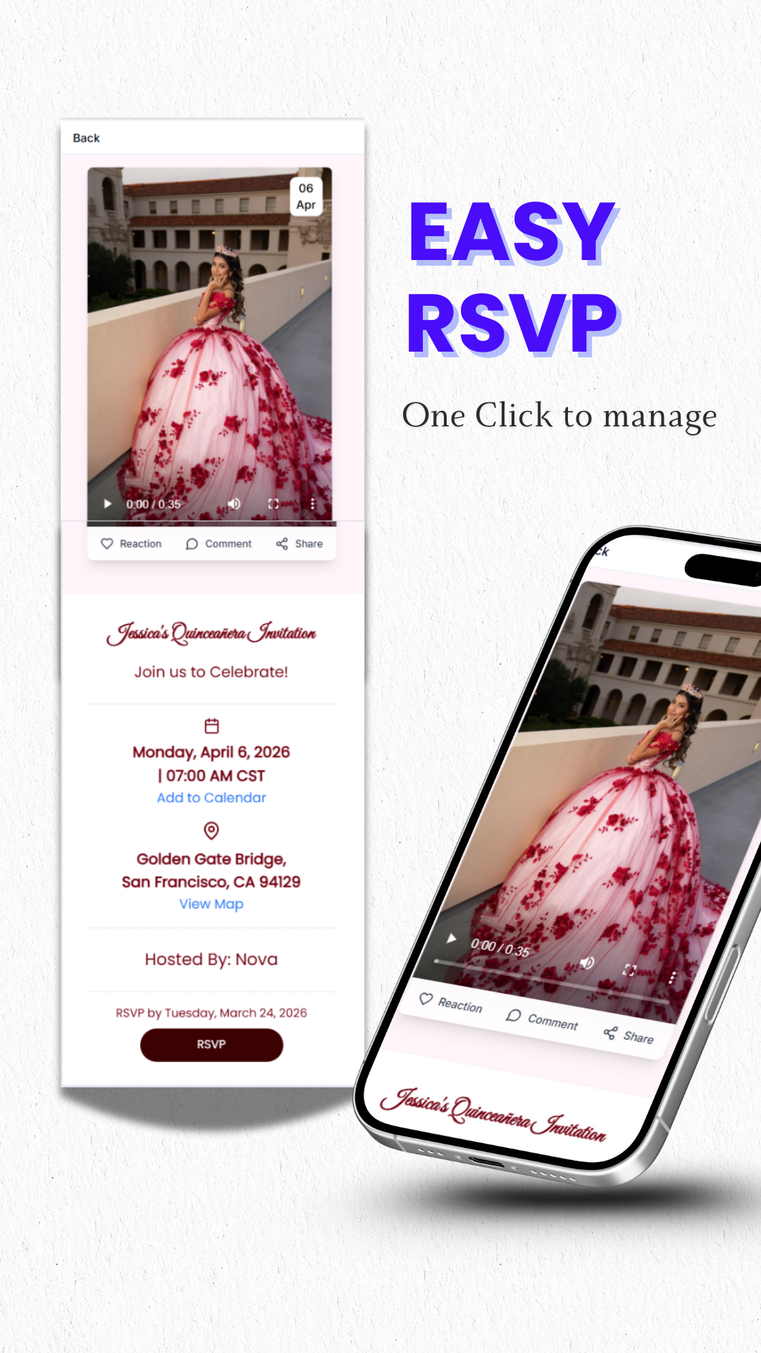 Fully Custom Bilingual Quinceañera Video Invitation (English + Your Choice) — Includes RSVP Tracking