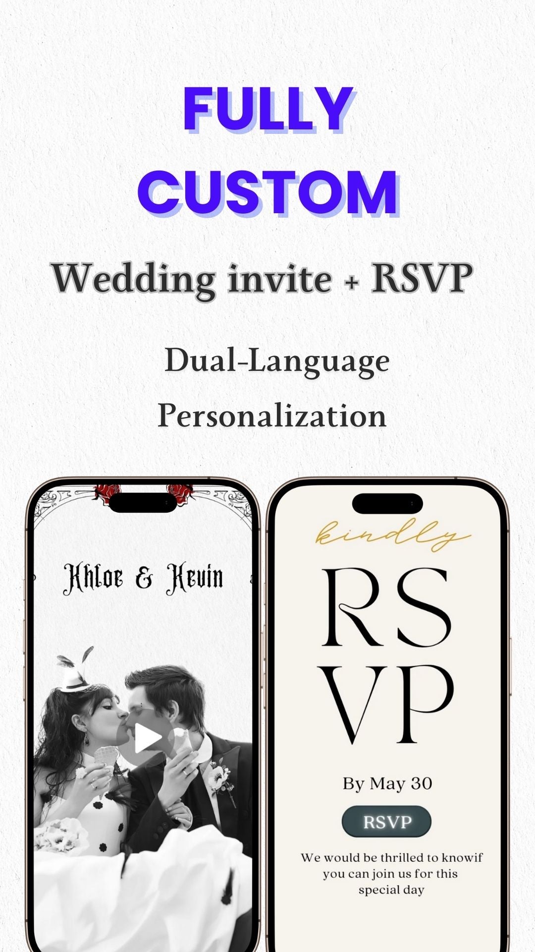 Fully custom bilingual wedding invite (English + your choice) — includes RSVP tracking!