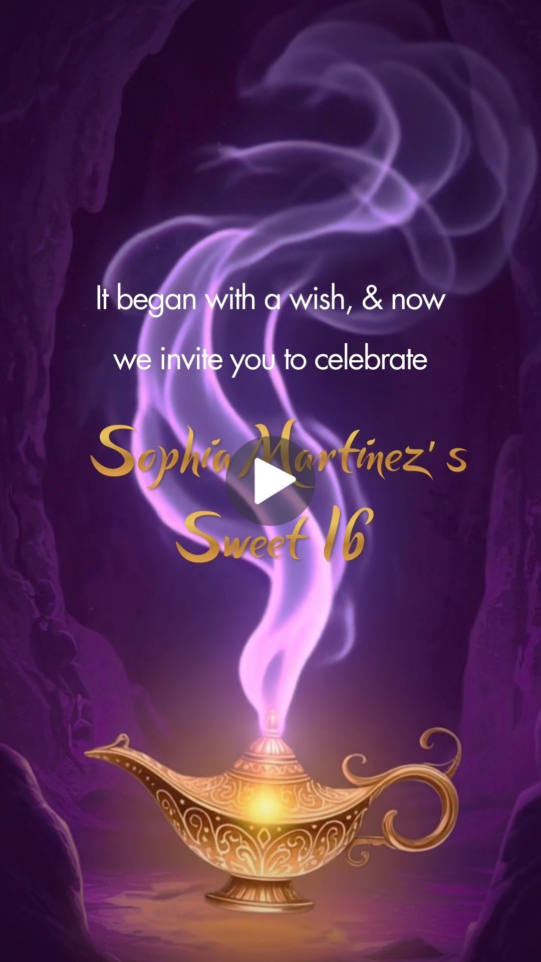 Aladdin Quinceañera Invitation, Arabian Nights Quince Invite, Aladdin Theme Quince Party, Arabian Quinceañera, Magic Lamp Quince Invite, Desert Nights Quince Invitation, Aladdin Digital Quince Invite, Arabian Theme Quince Video