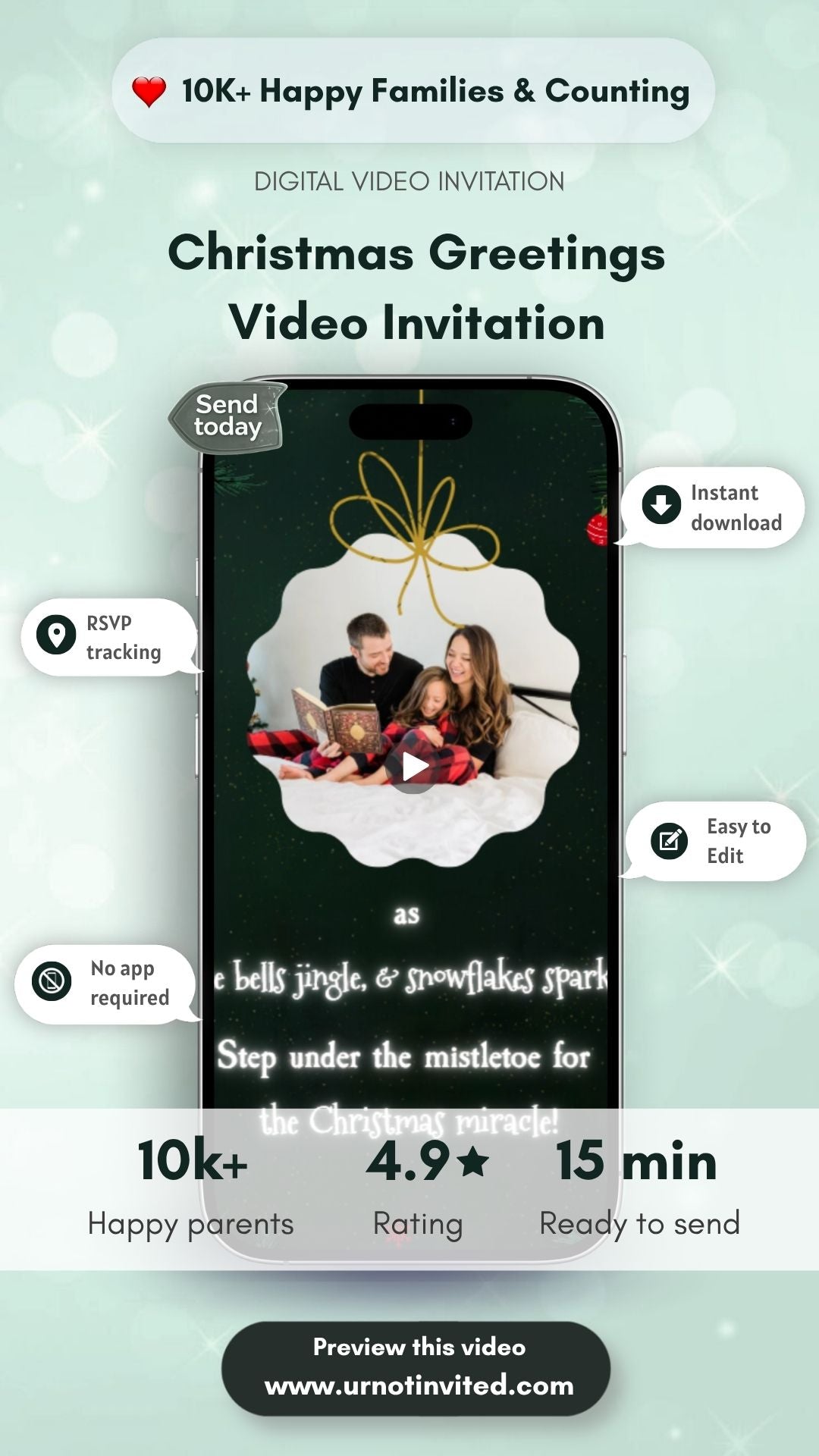 Christmas Greeting Video Invitation - Animated Green Christmas Greeting Theme Digital Invite | Canva Template | Digital download