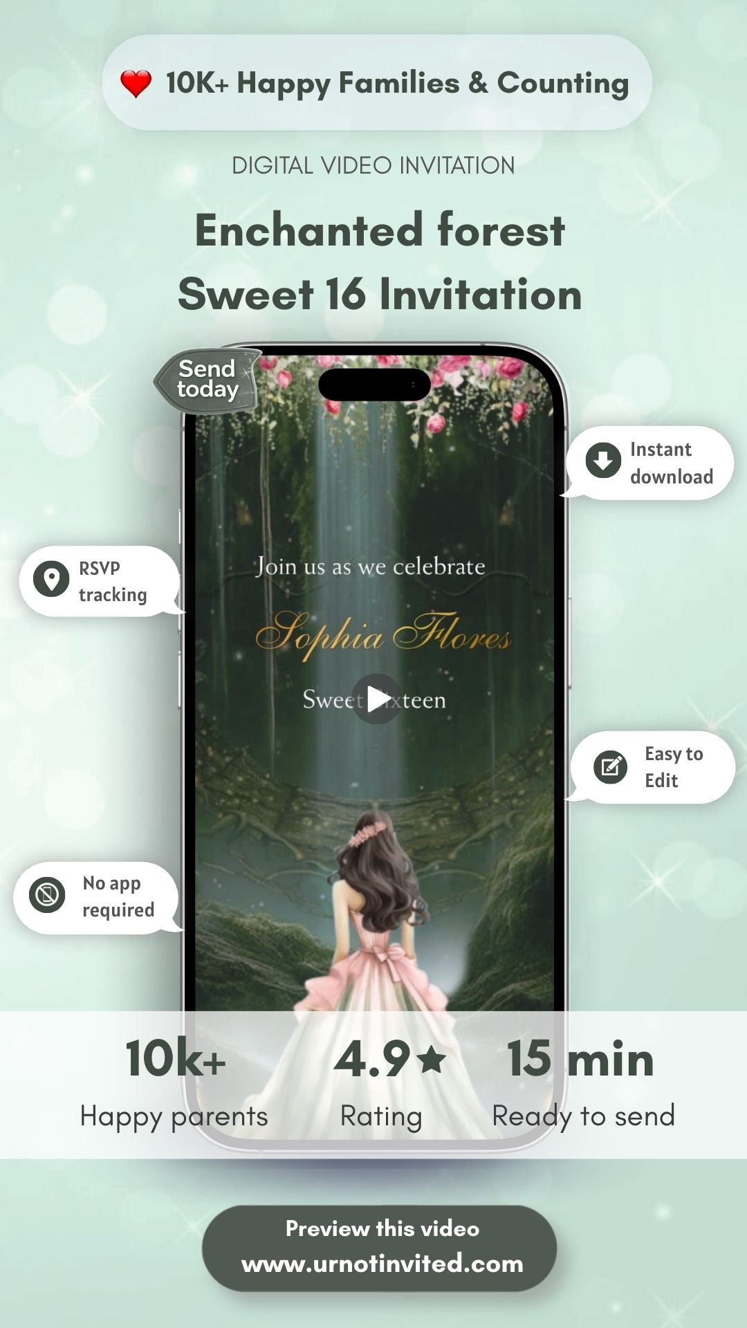 Enchanted Forest Sweet 16 Video Invitation | Whimsical Fairy Birthday Evite | Animated Digital Invite | Canva Template | Instant Download