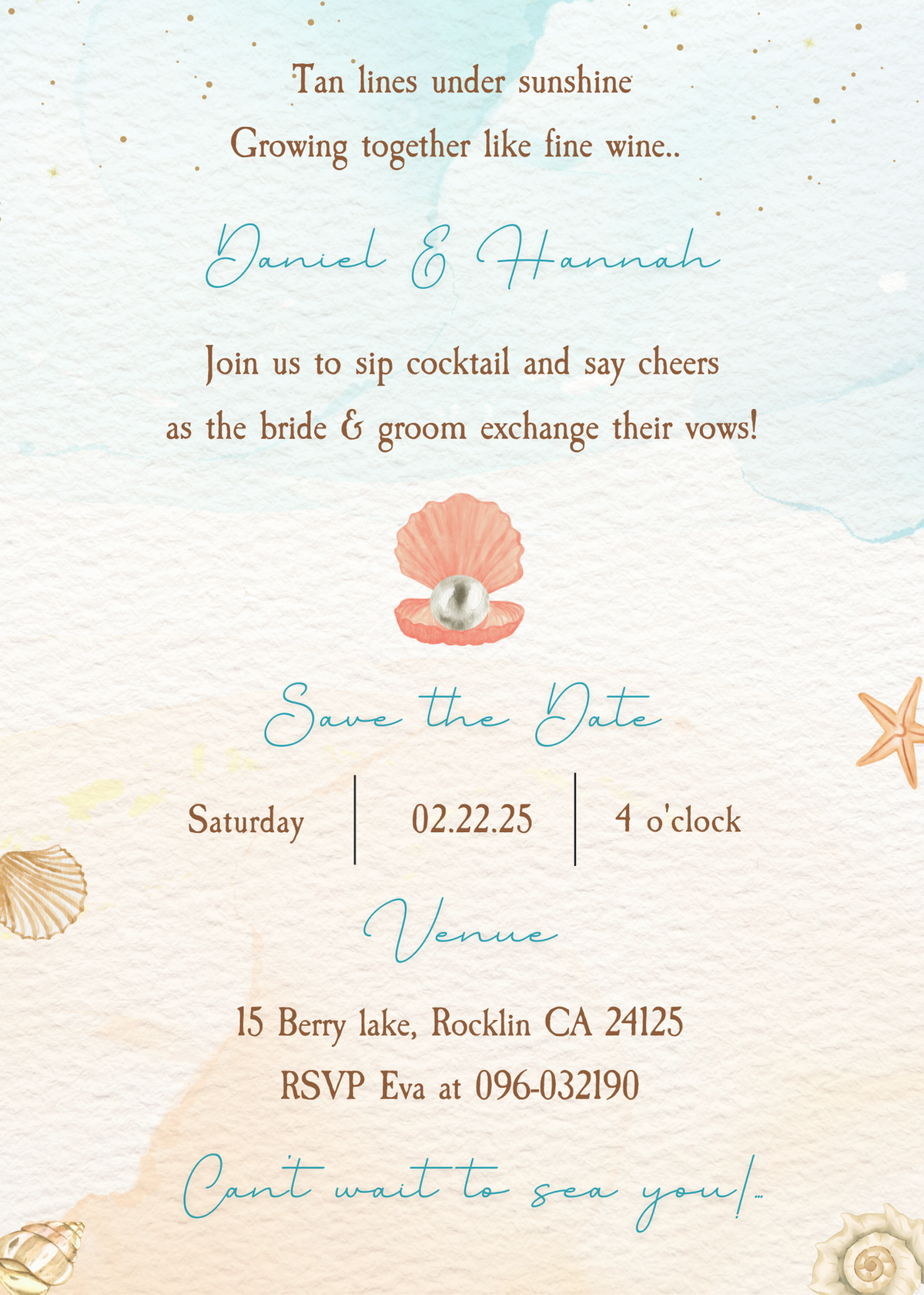 Beach Wedding Invitation Digital Card