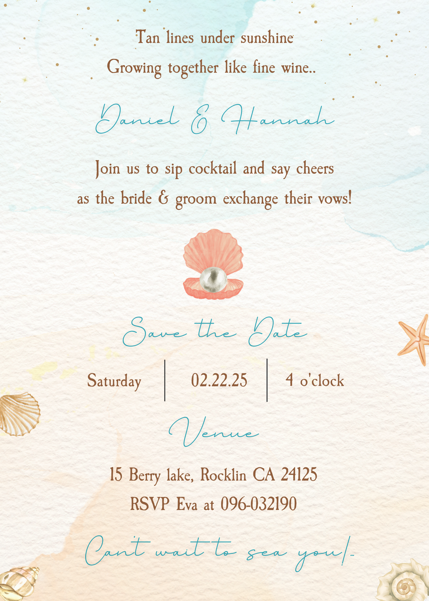 Beach Wedding Invitation Digital Card