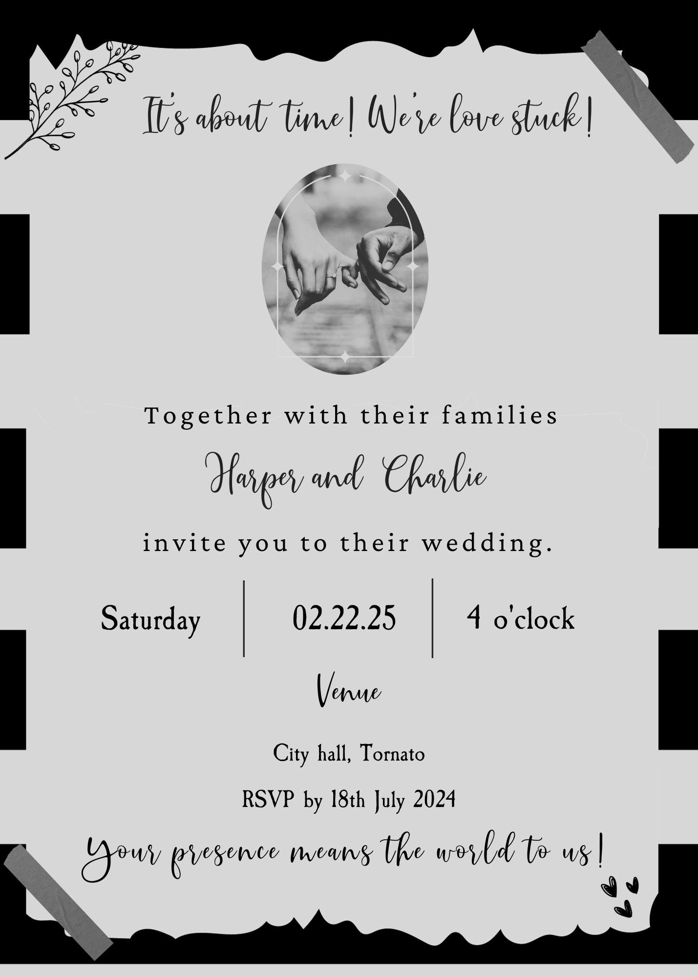 Black and White Wedding Invitation Digital Card
