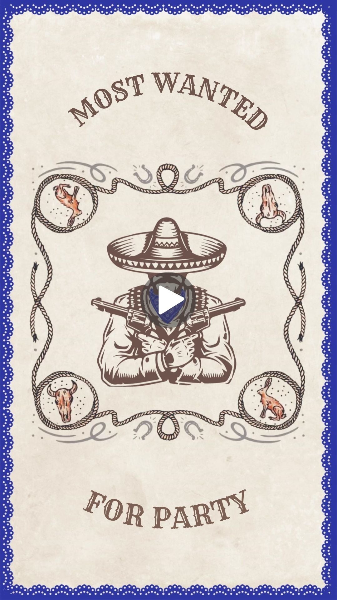 Blue Bandana Birthday Video Invitation - Blue Bandana Theme Digital Party Invite | Canva Template | Instant Download