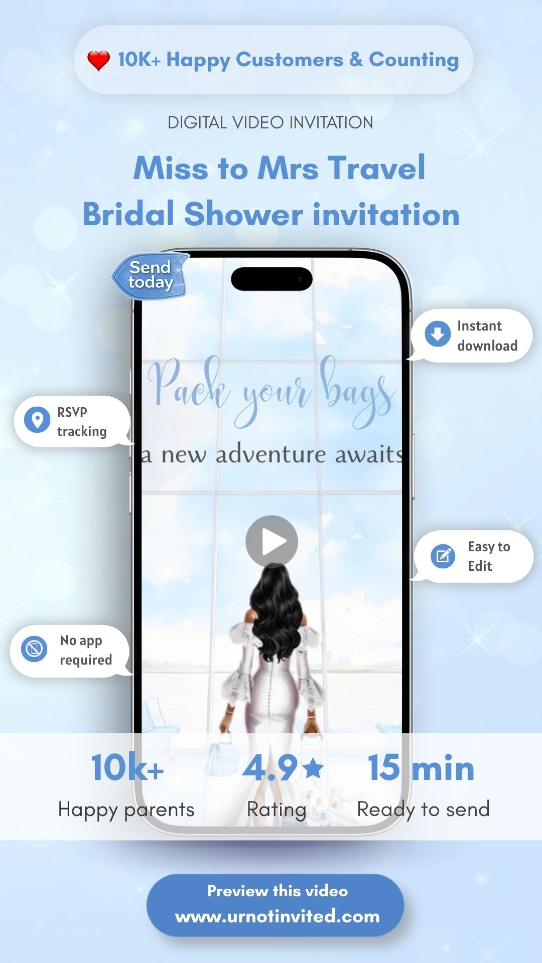 Miss to Mrs Travel bridal shower invite Transform Your Bridal Shower into a Passport to Love with Custom Video Invitations | Canva template |digital invite