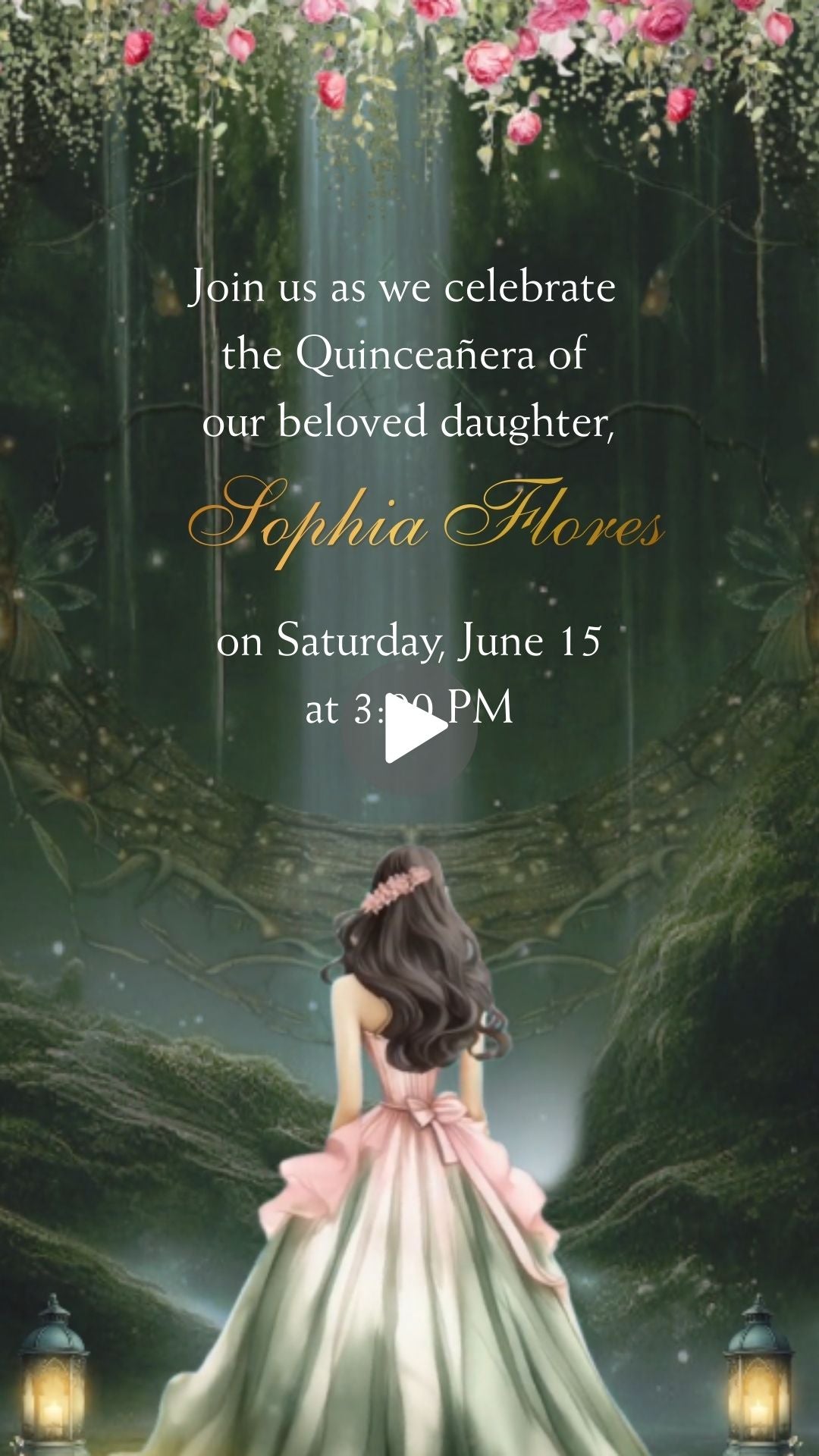 Enchanted Forest Quinceañera Animated Video Invitation | Whimsical Fairy Party Invite | Canva Template | Instant Download