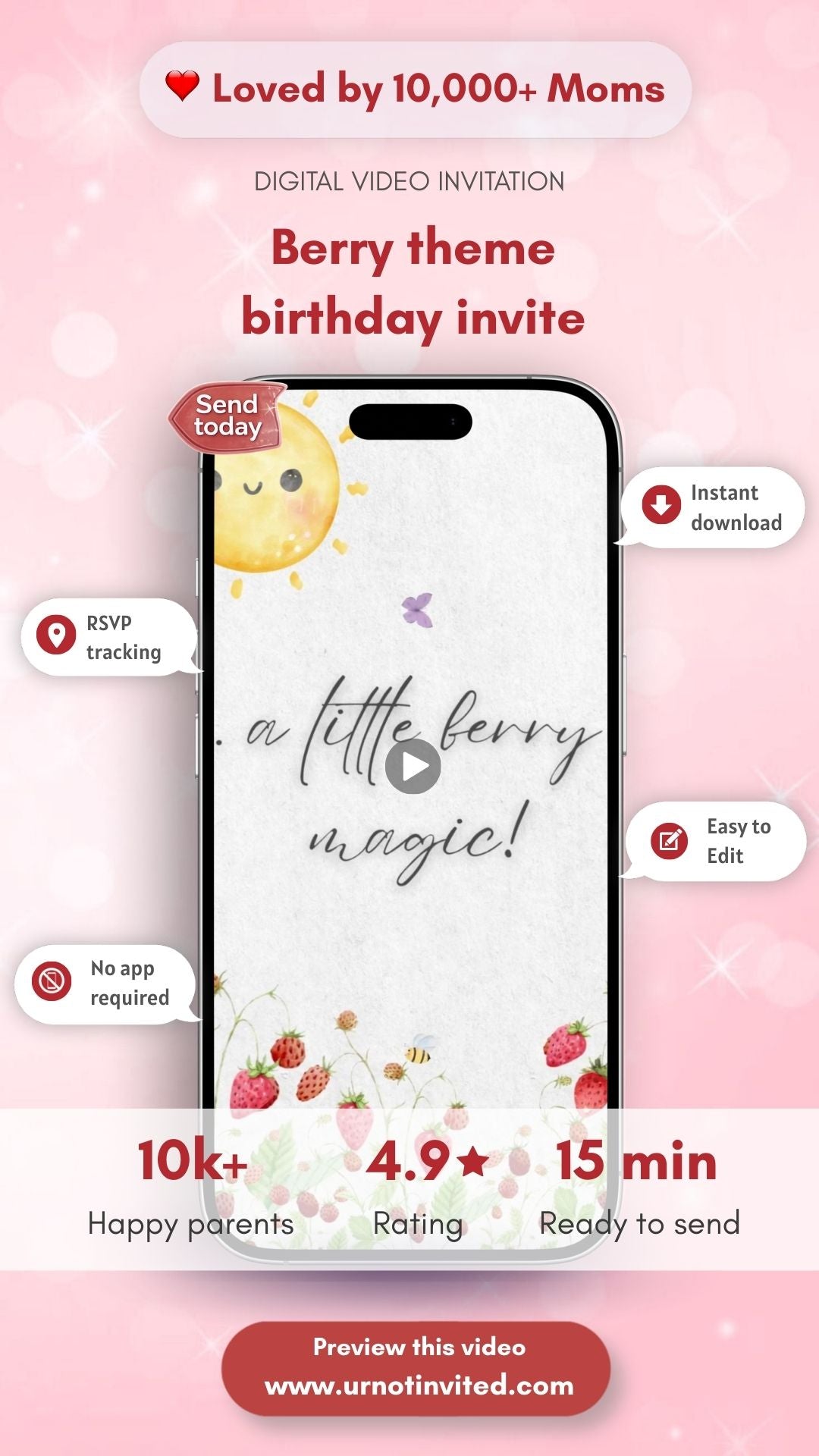 Berry Theme Birthday Invitation | Animated Canva Video Template | Instant Download