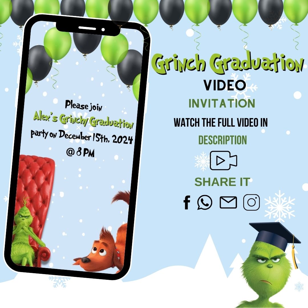 Grinch Graduation Video Invitation - Grinch Theme Graduation Party Digital  Invite