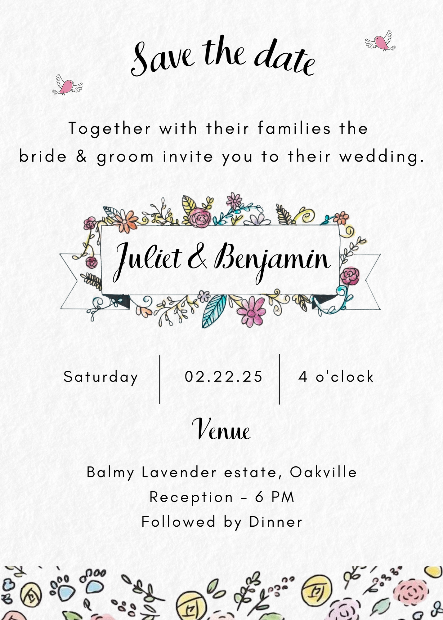 Hand Drawn Vintage Wedding Invite Digital Card