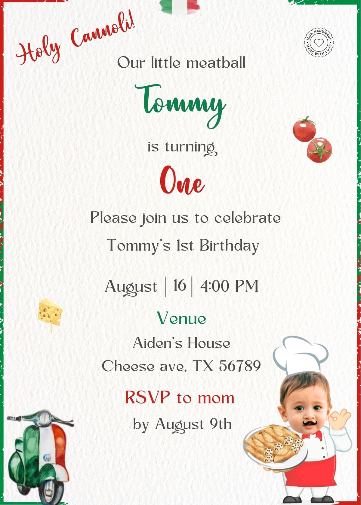 Holy Cannoli boy Birthday Bundle Product Invitations | Custom Birthday Kids Face Poster 5X7inches