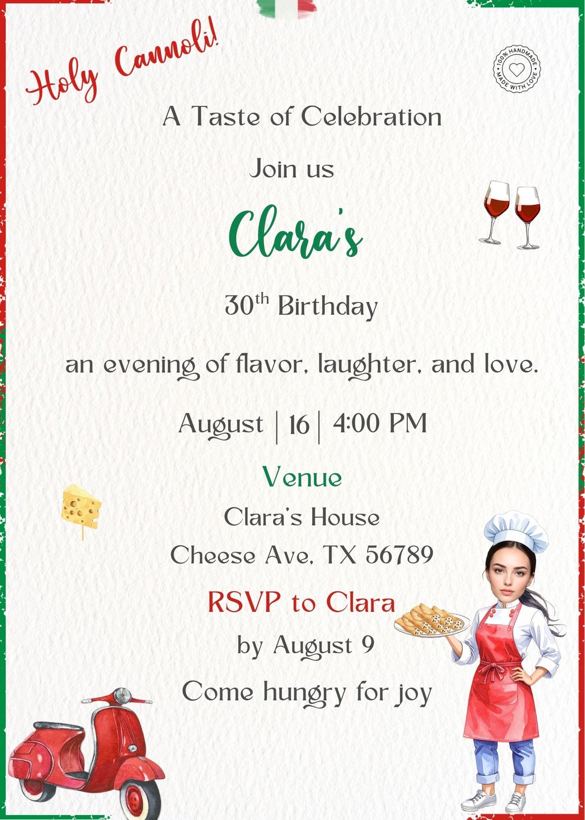 Holy Cannoli women Birthday Bundle Product Invitations | Custom Birthday Kids Face Poster 5X7inches