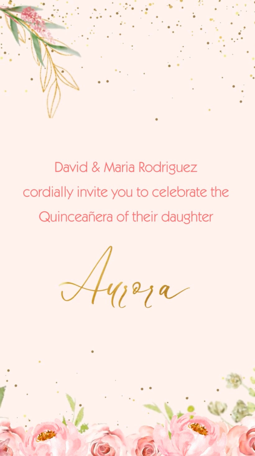 Blush Pink Quinceañera Video Invitation - Blush Pink Quinceañera Theme Quince Años Digital Invite