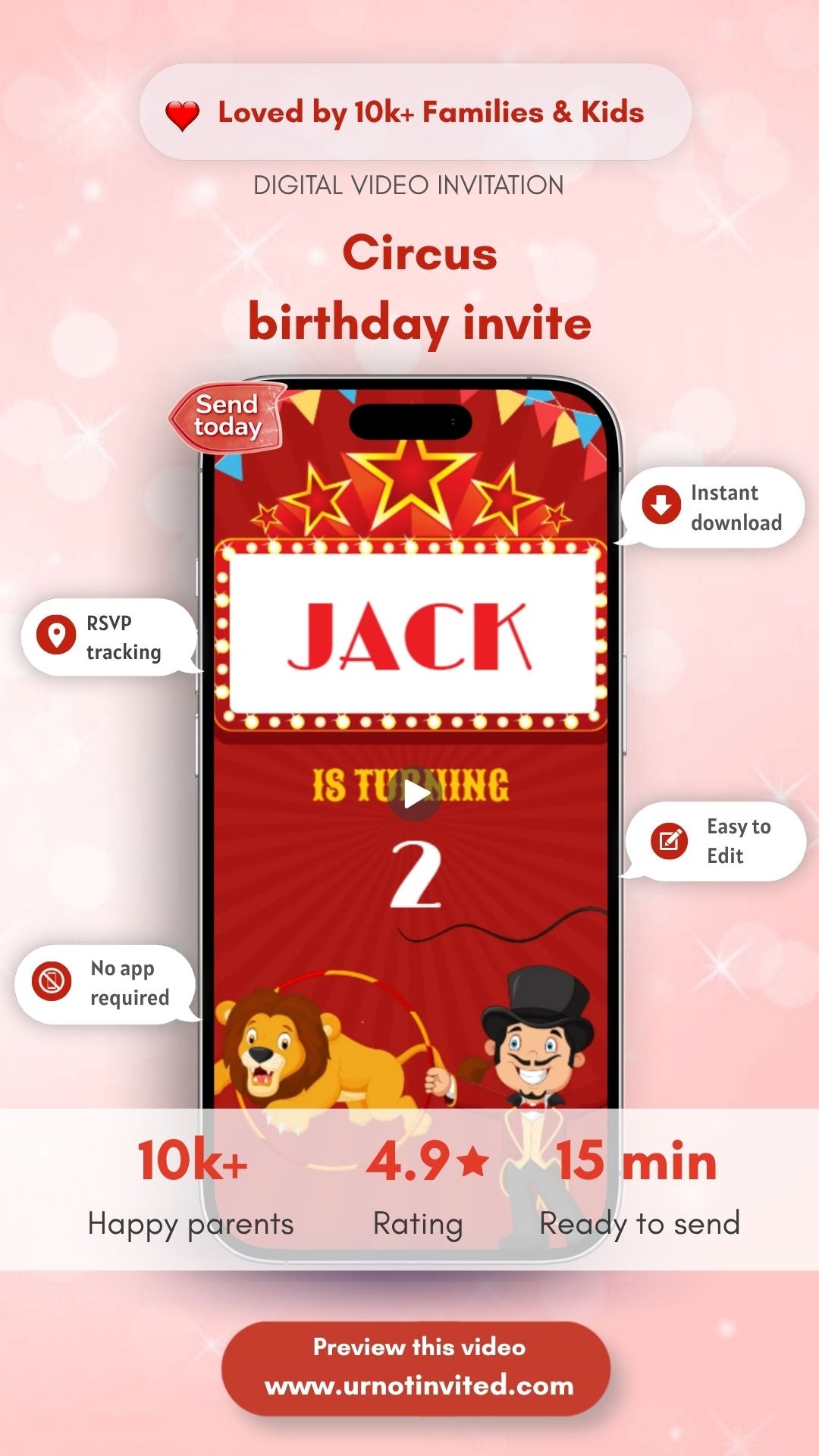 Circus Birthday Video Invitation - Circus Theme Birthday Party Invite | Canva Template | Instant Download