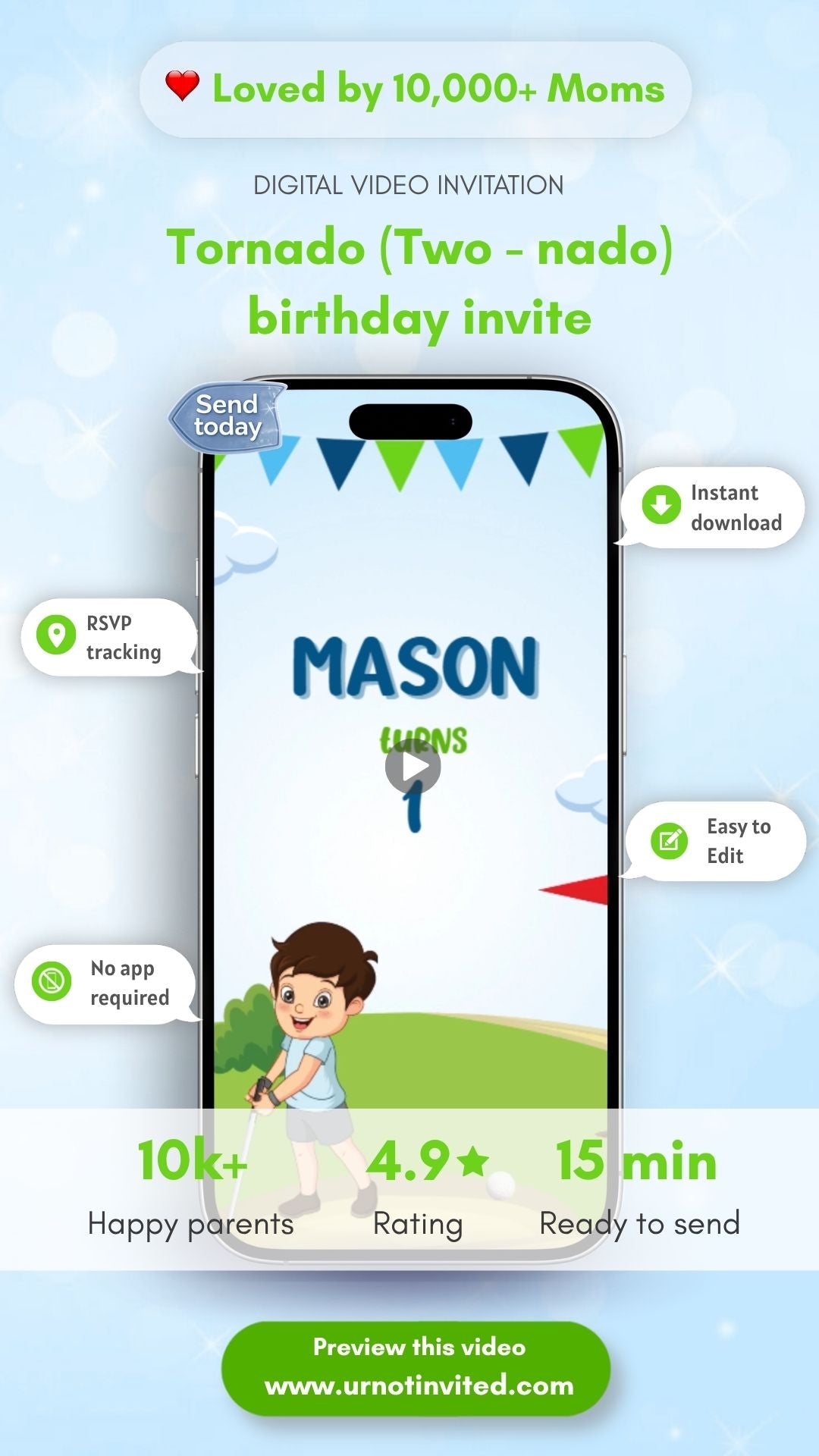 Golf Kids Birthday Video Invitation – Little golfer party - Sports Theme Animated Digital Invite | Canva Template | Instant Download