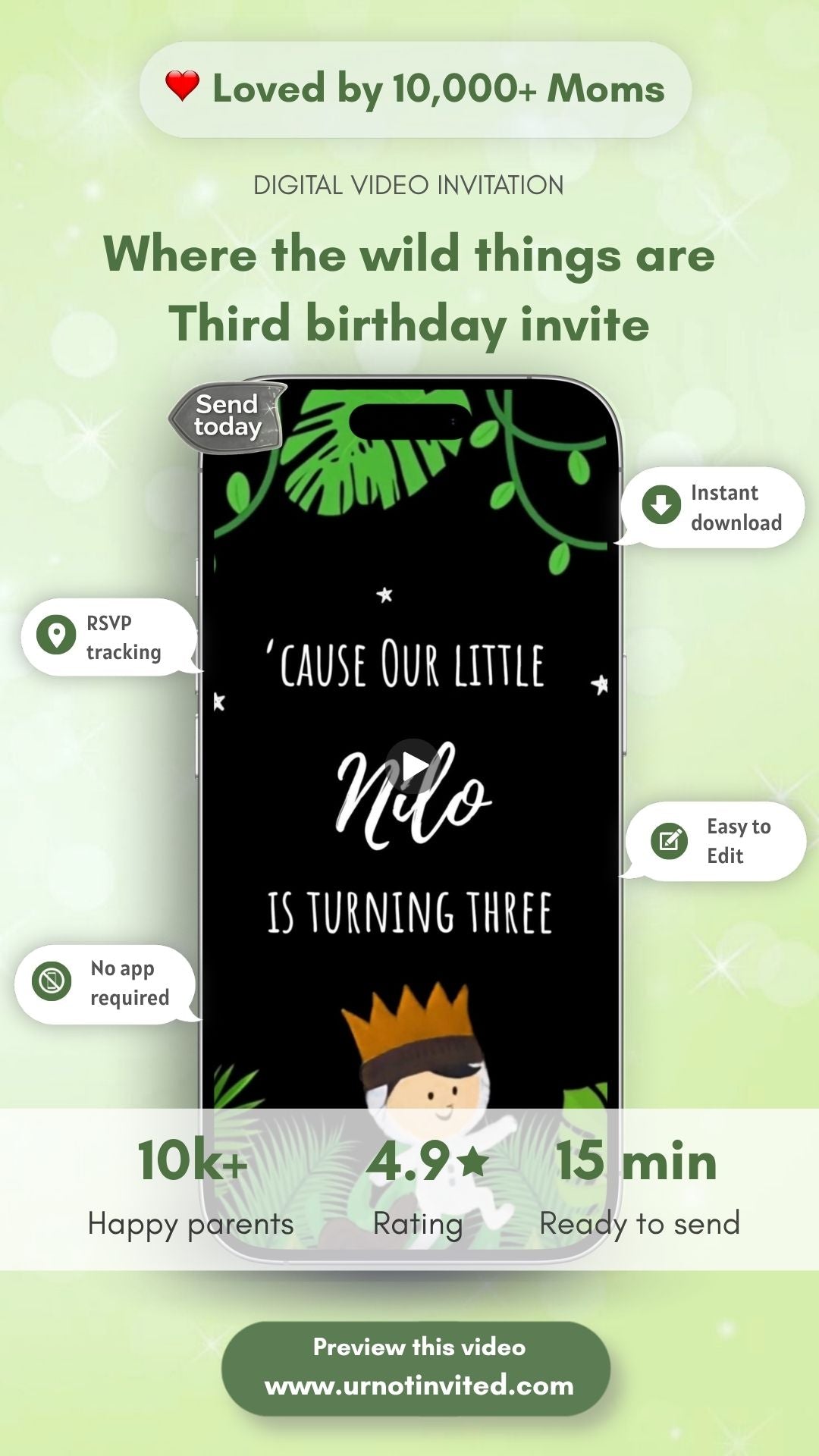 Wild Three Girl Birthday Video Invitation – Jungle Safari 3rd Birthday Animated Digital Invite | canva template | instant download