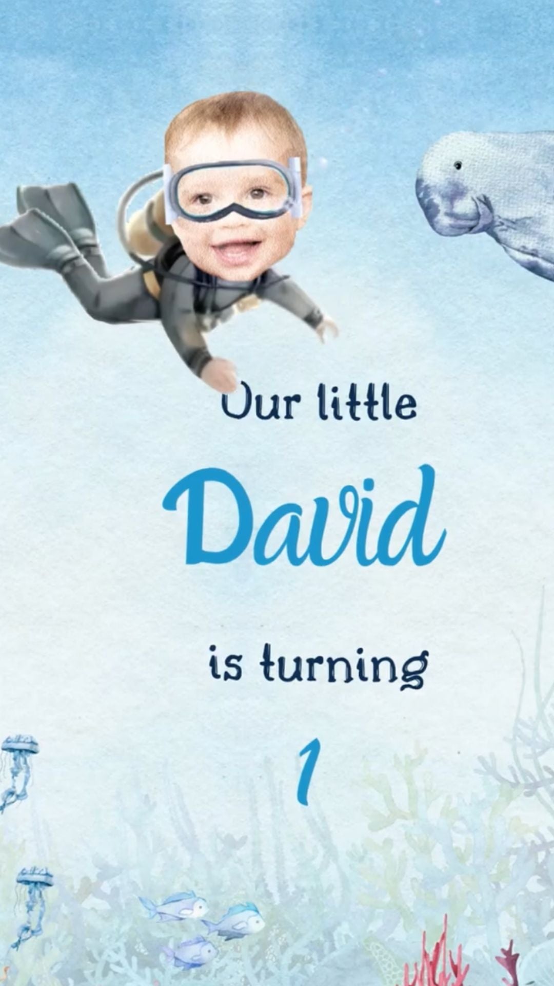 Personalized Under the Sea Birthday Party Invitation | Mermaid &amp; Ocean Adventure with Kid’s Face | Editable Video Template (Canva)