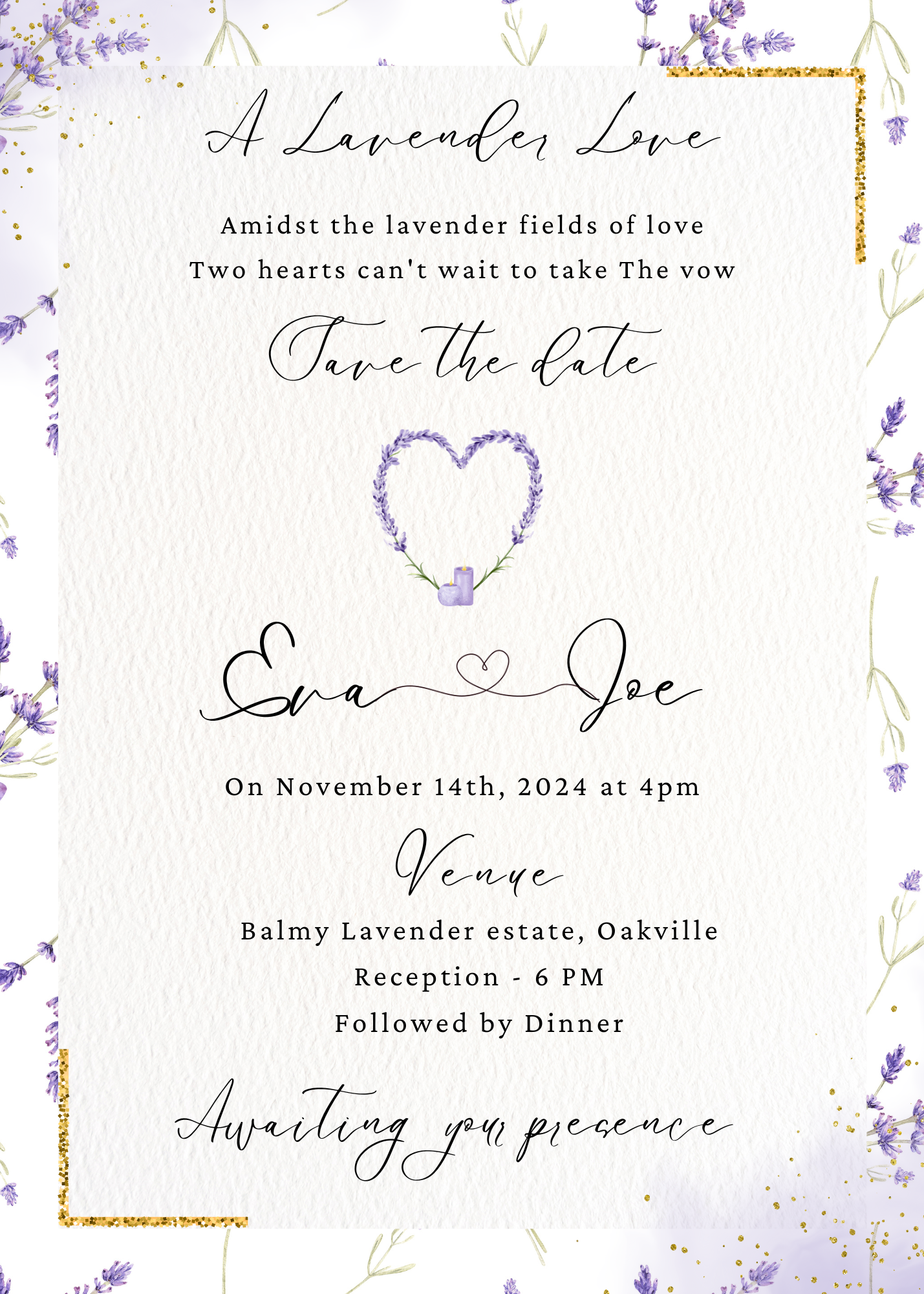 Lavender Wedding Invitation Digital Card
