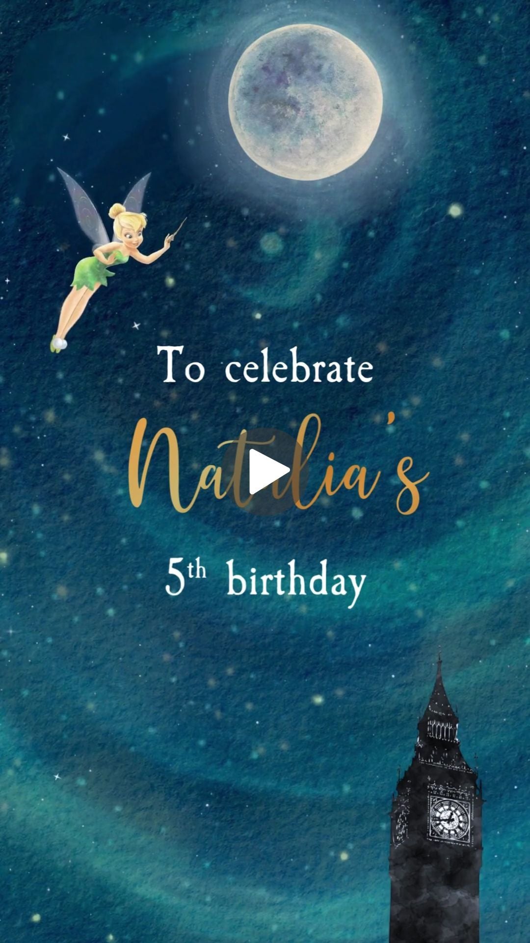 Tinkerbell Birthday Video Invitation - Tinkerbell Theme Digital Birthday Party Invite | Canva Template | Instant Download