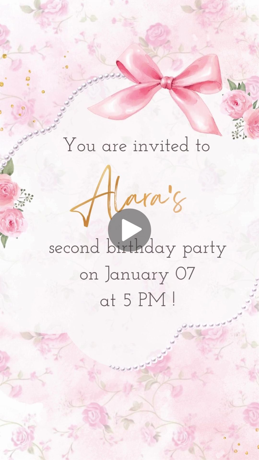 Fancy Pink Bow Girl Birthday Animated Video Invitation | Canva Template | Instant Download