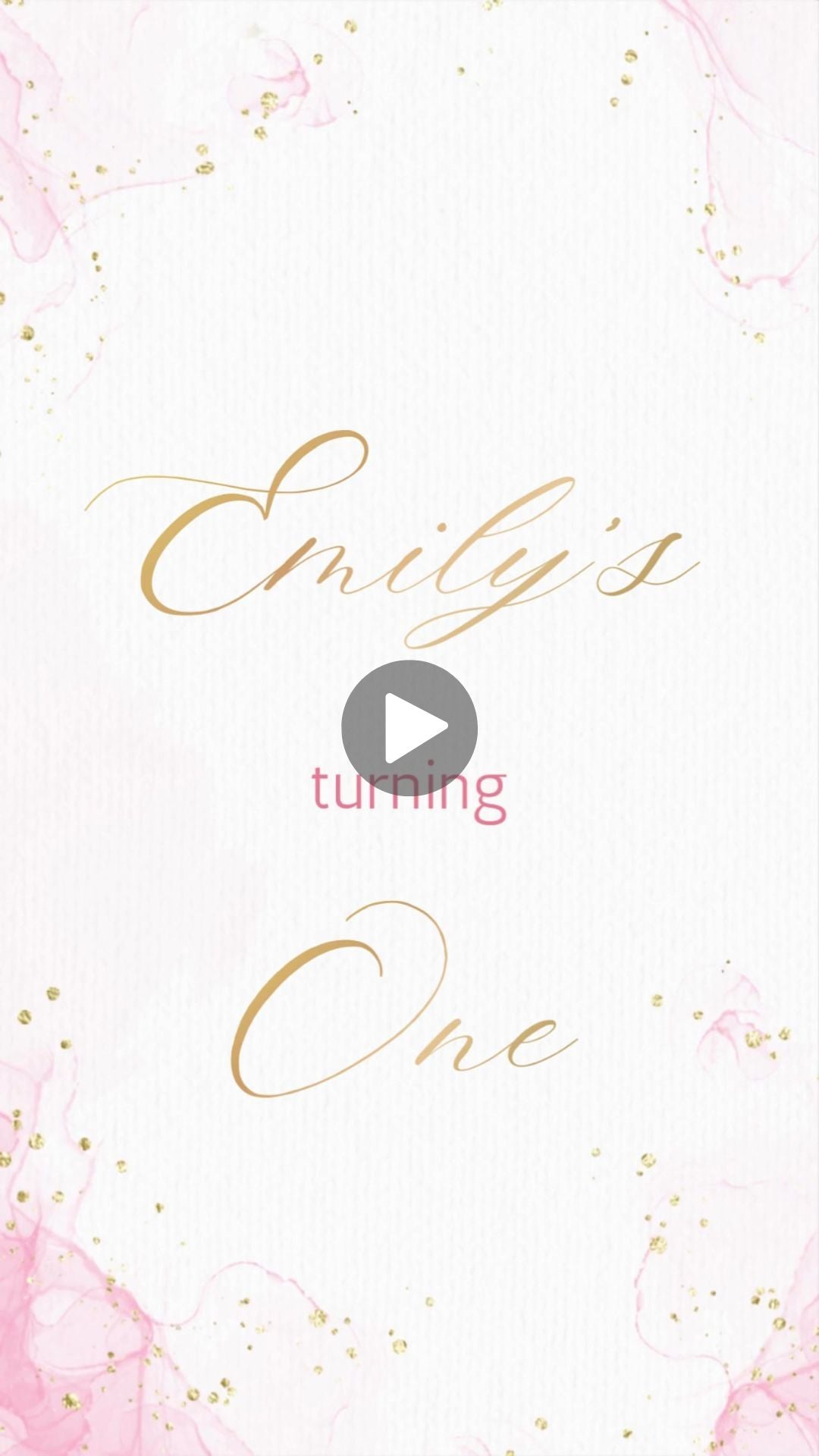 Elegant Pink &amp; Gold First Birthday Animated Video Invitation | Canva Template | Instant Download